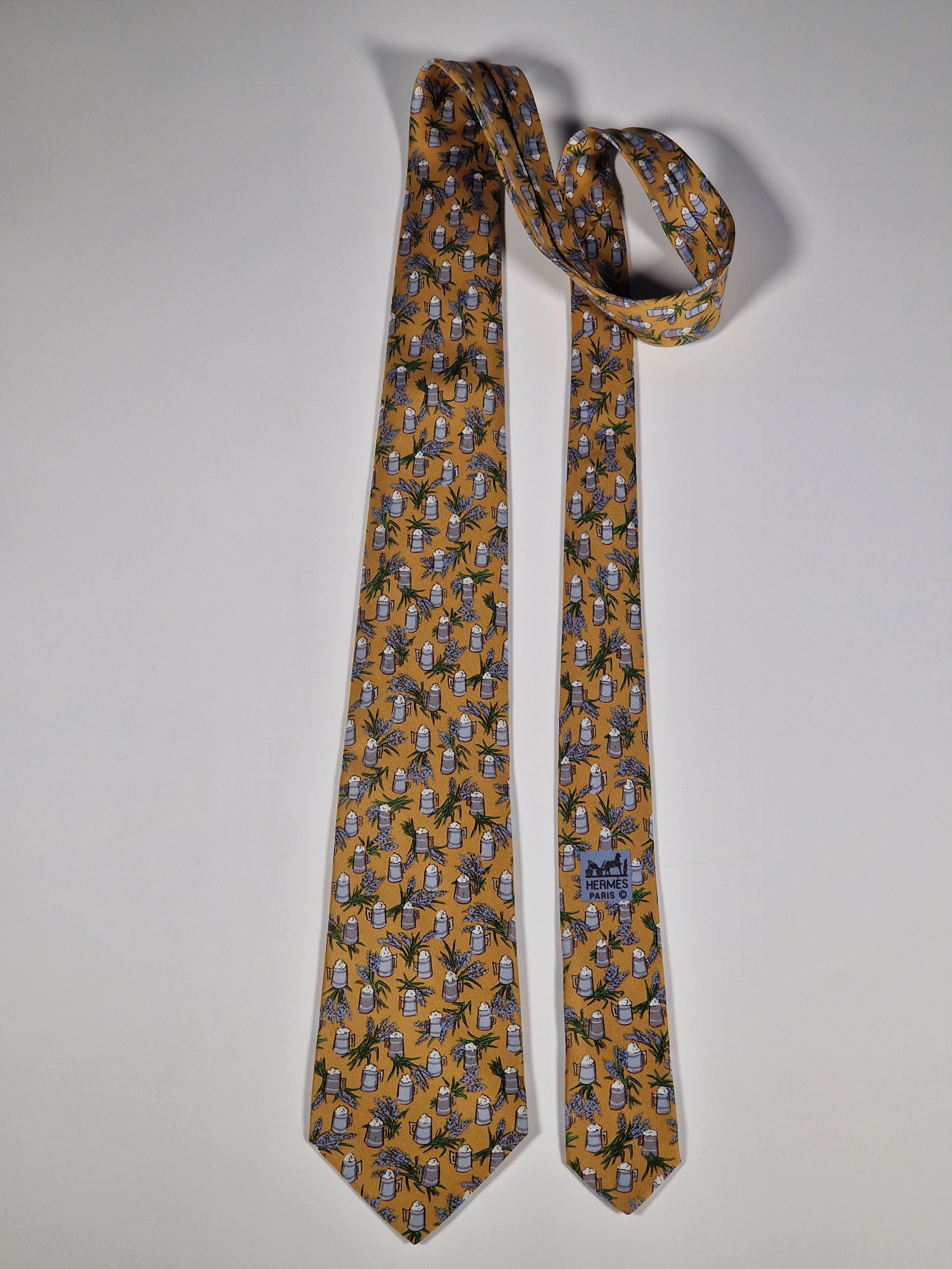 Hermès silk tie yellow beer 7357 PA