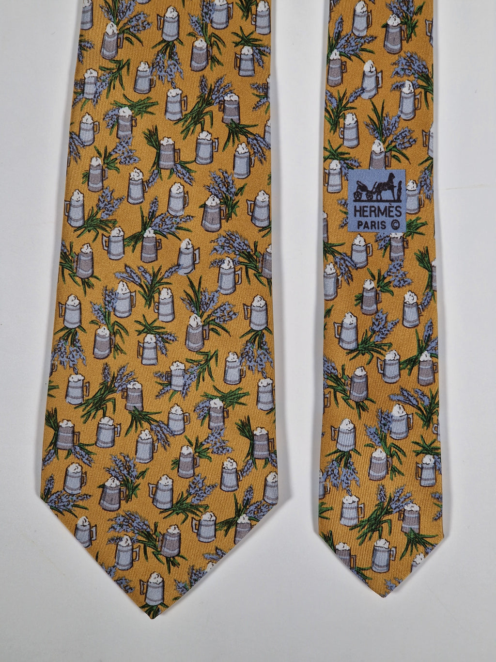 Hermès silk tie yellow beer 7357 PA