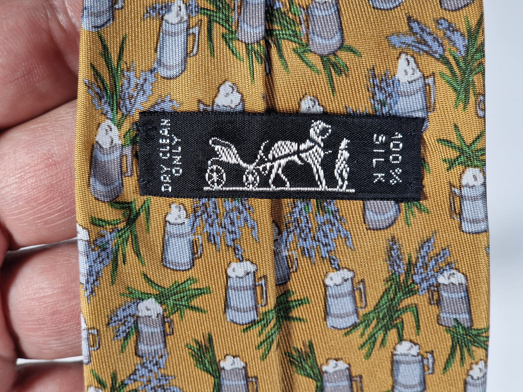 Hermès silk tie yellow beer 7357 PA