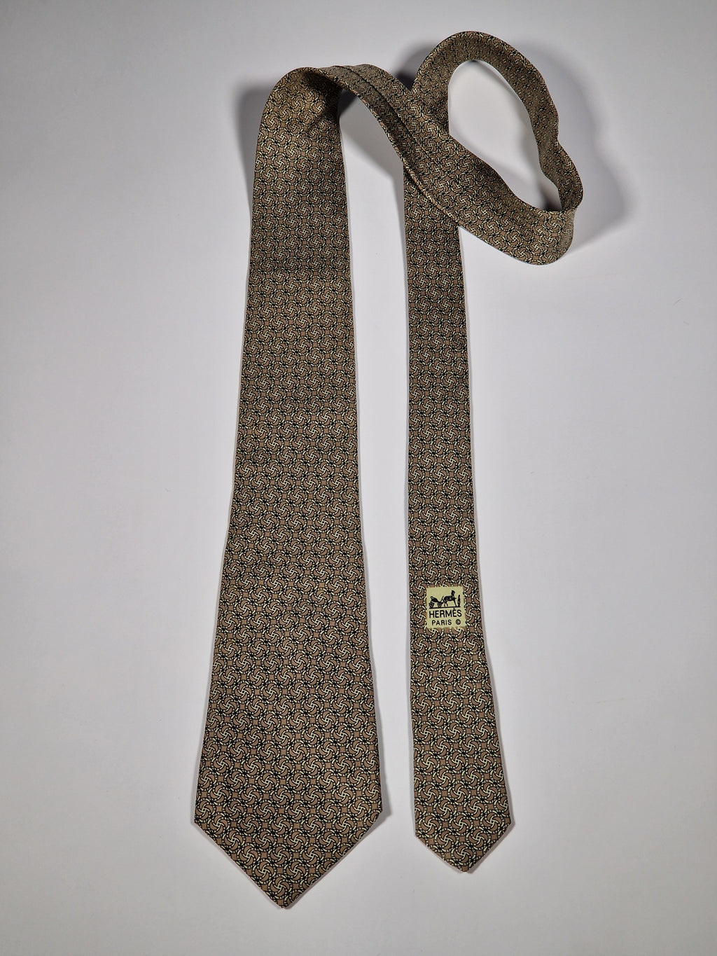 Hermès silk tie brown equestrian pattern 7349 PA