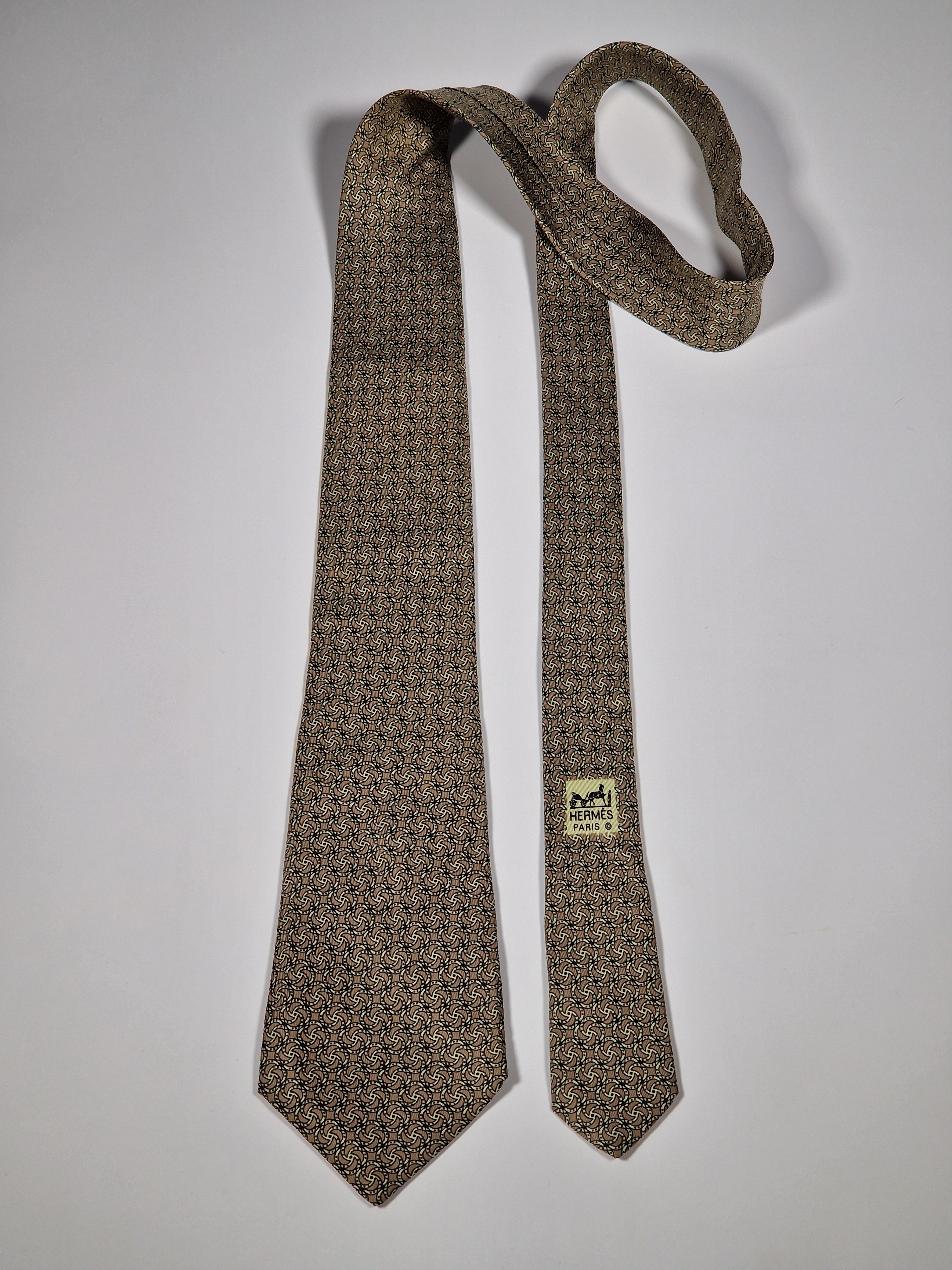 Hermès silk tie brown equestrian pattern 7349 PA