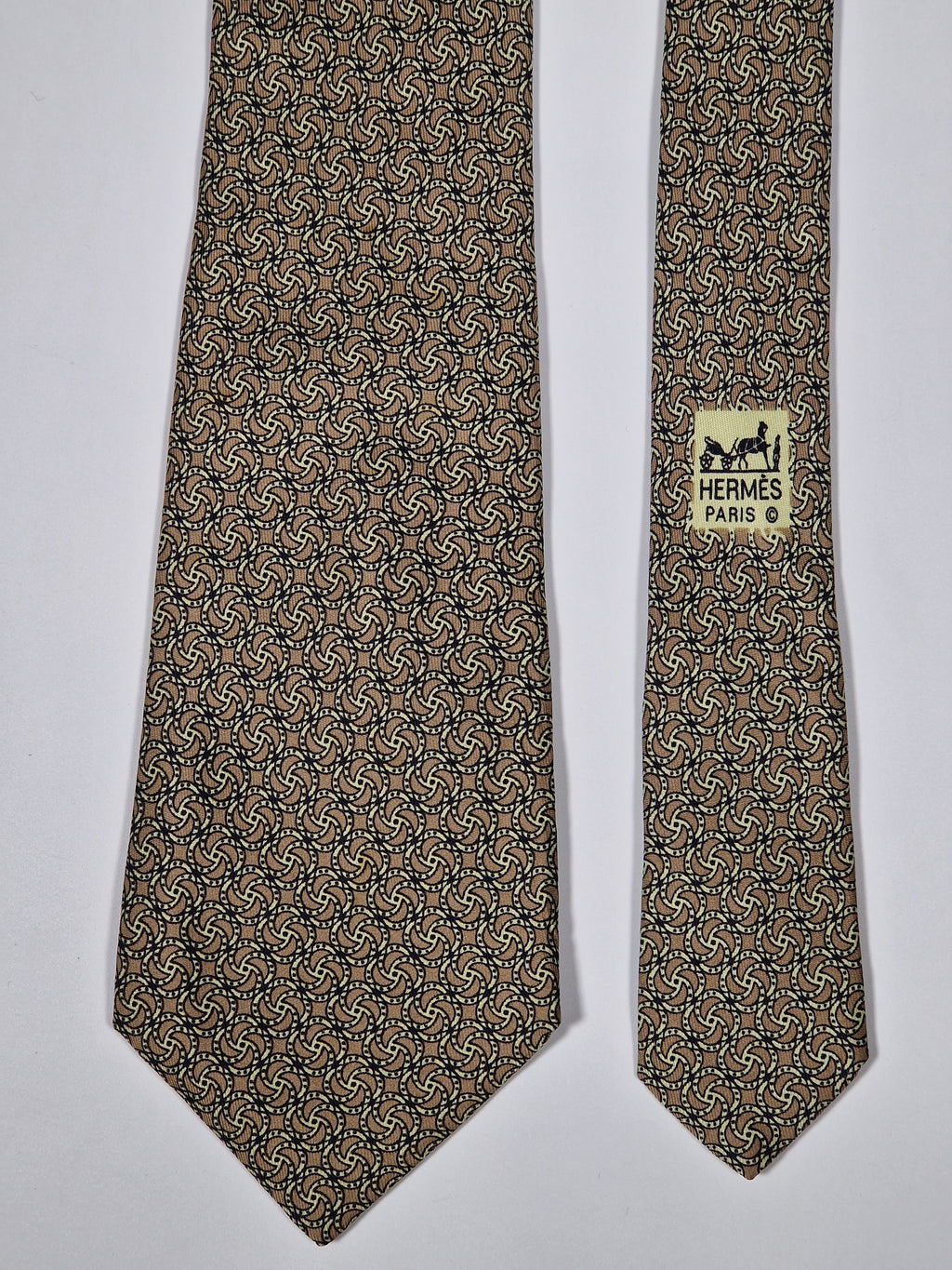 Hermès silk tie brown equestrian pattern 7349 PA