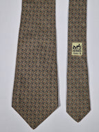 Hermès silk tie brown equestrian pattern 7349 PA