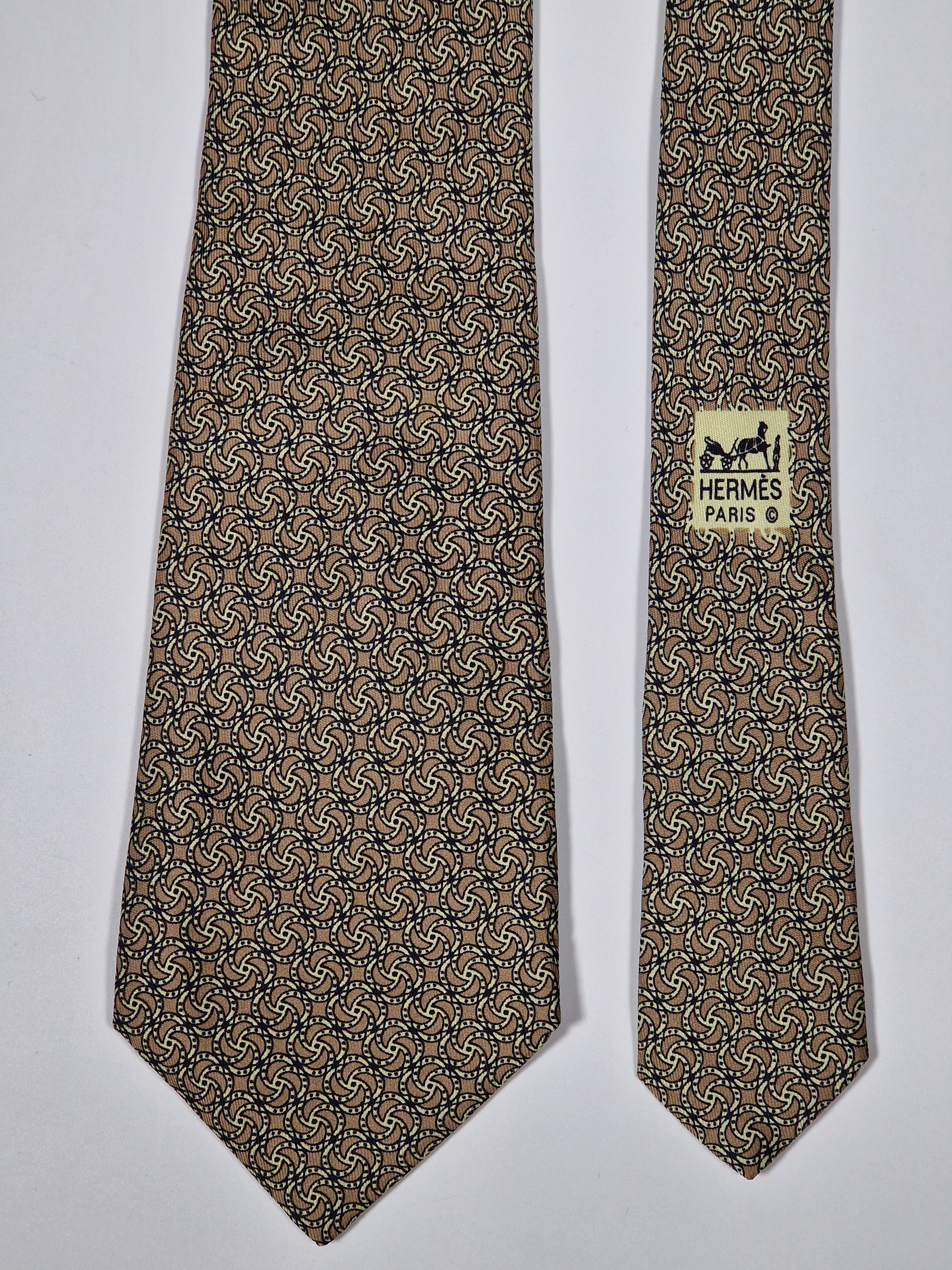 Hermès silk tie brown equestrian pattern 7349 PA
