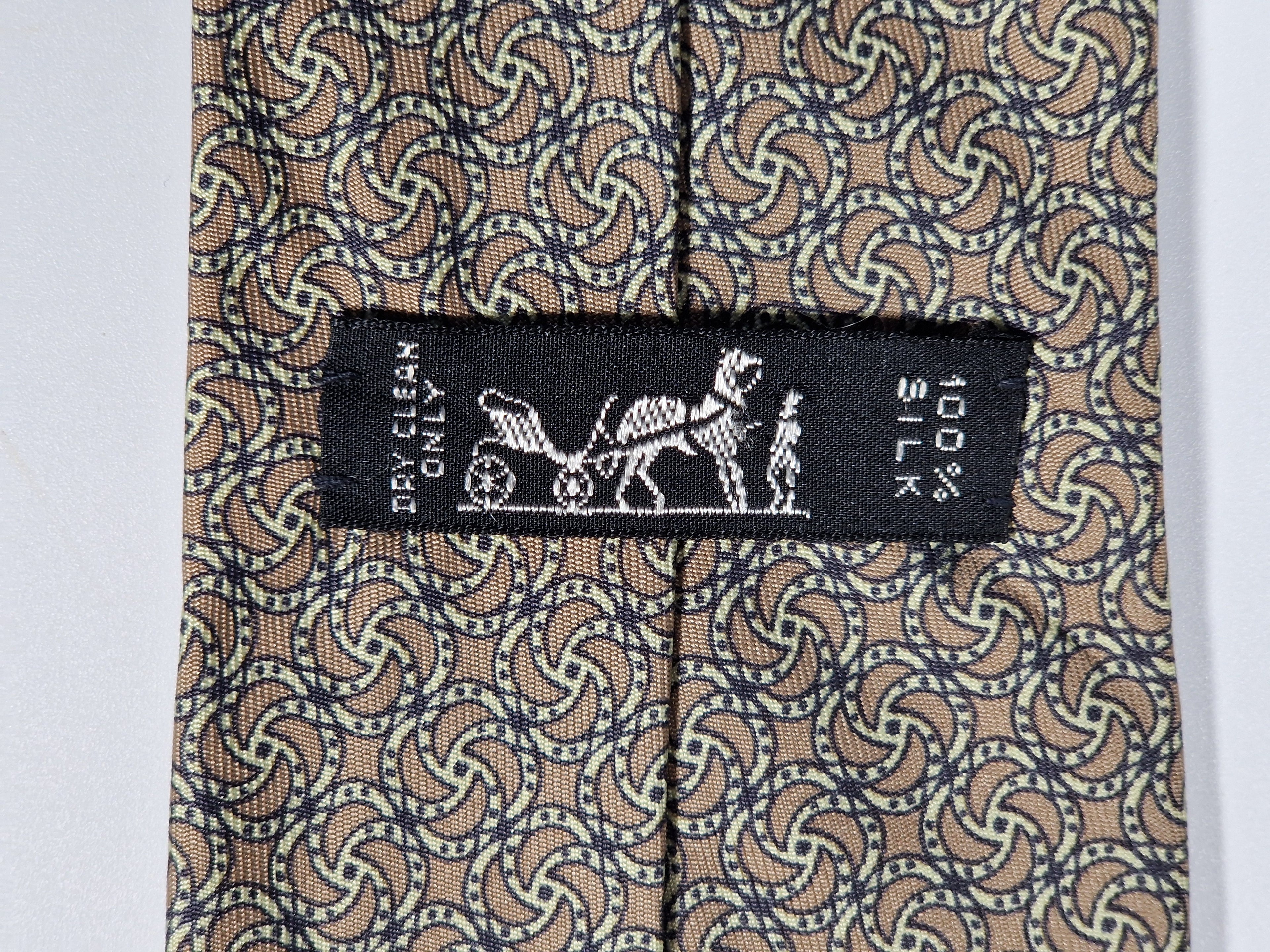 Hermès silk tie brown equestrian pattern 7349 PA