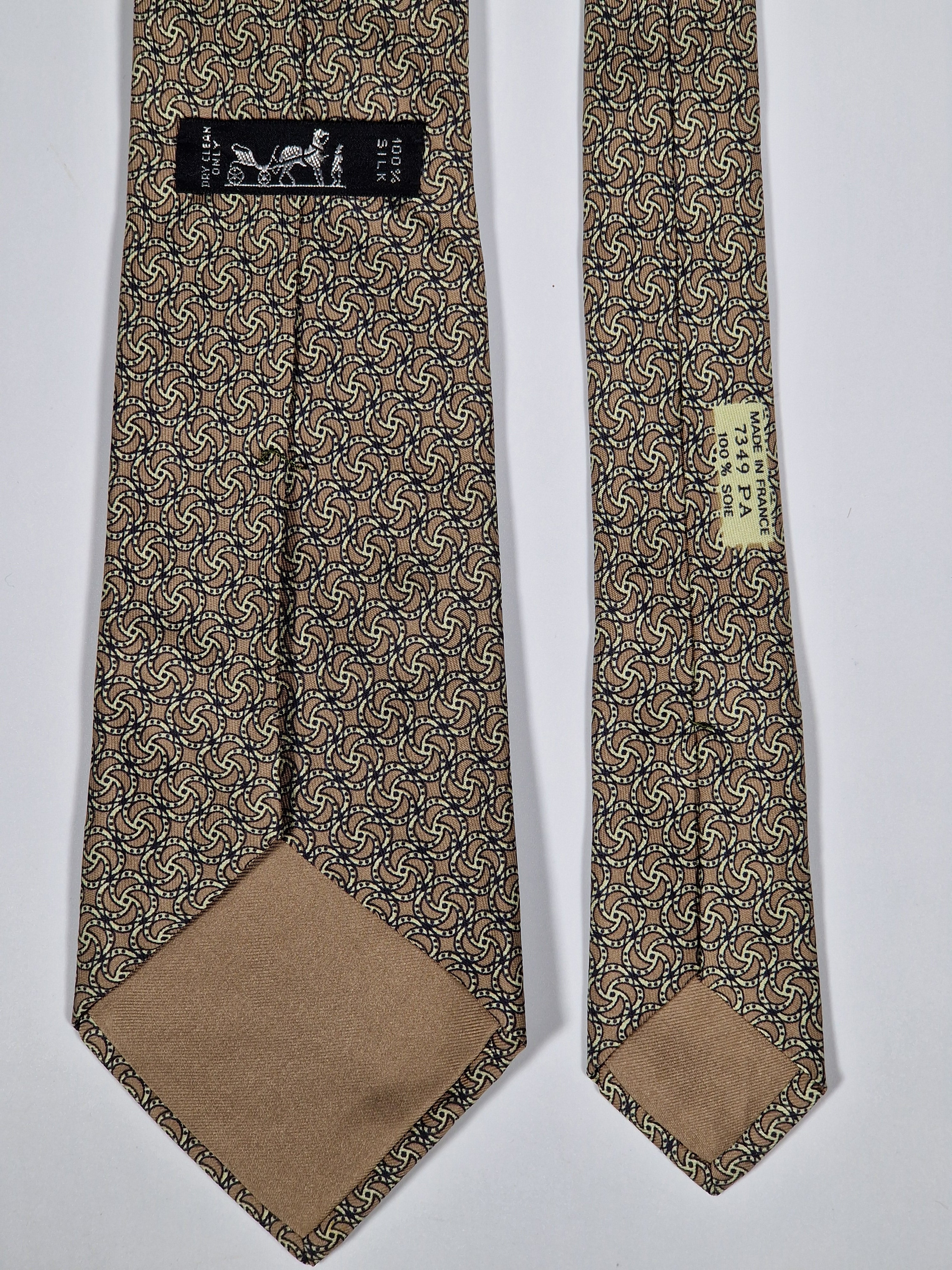 Hermès silk tie brown equestrian pattern 7349 PA