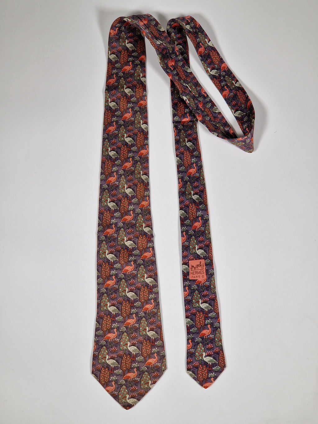 007361 Hermès tie blue bird and garden pattern Hermès 7361 PA tie blue