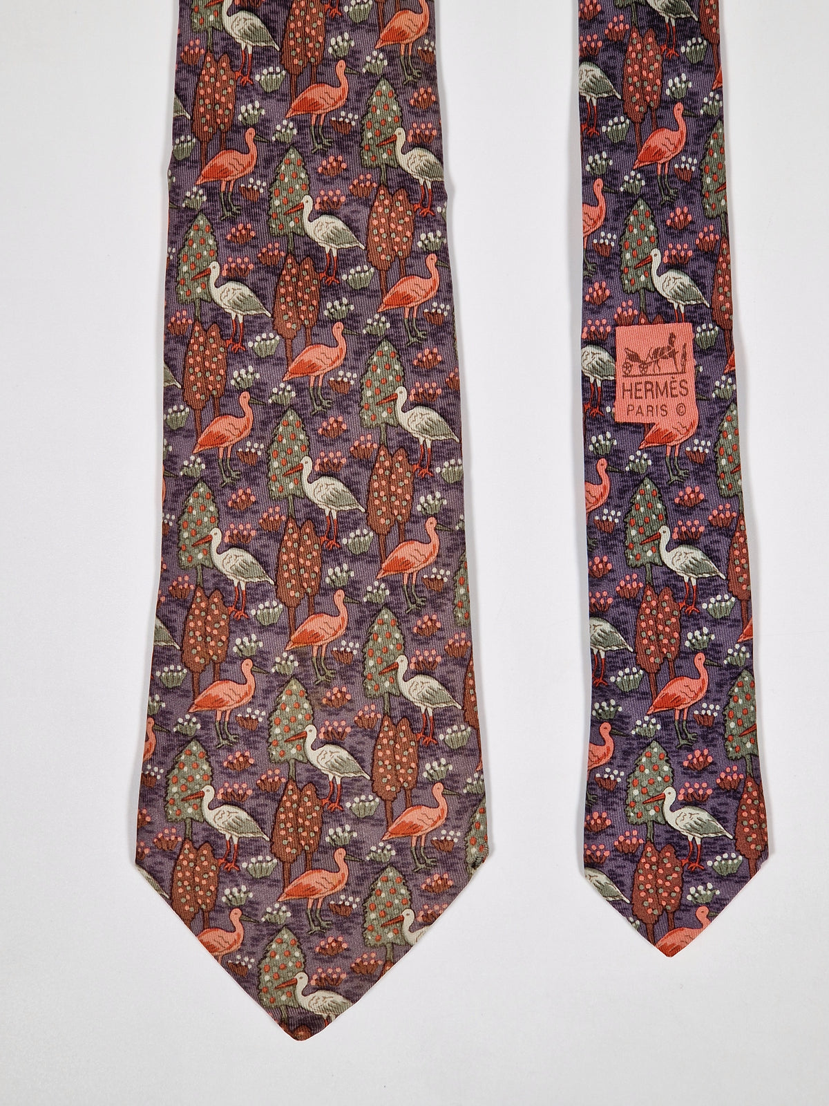 007361 Hermès tie blue bird and garden pattern Hermès 7361 PA tie blue