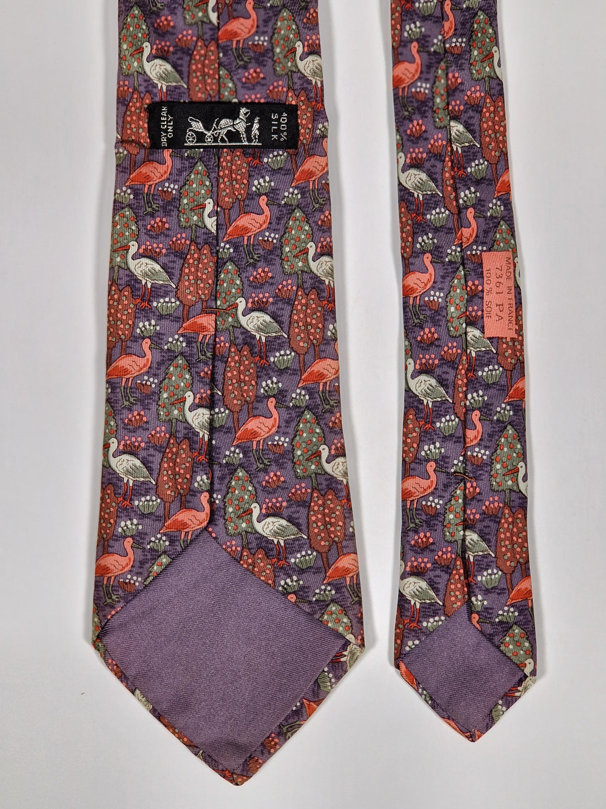 007361 Hermès tie blue bird and garden pattern Hermès 7361 PA tie blue
