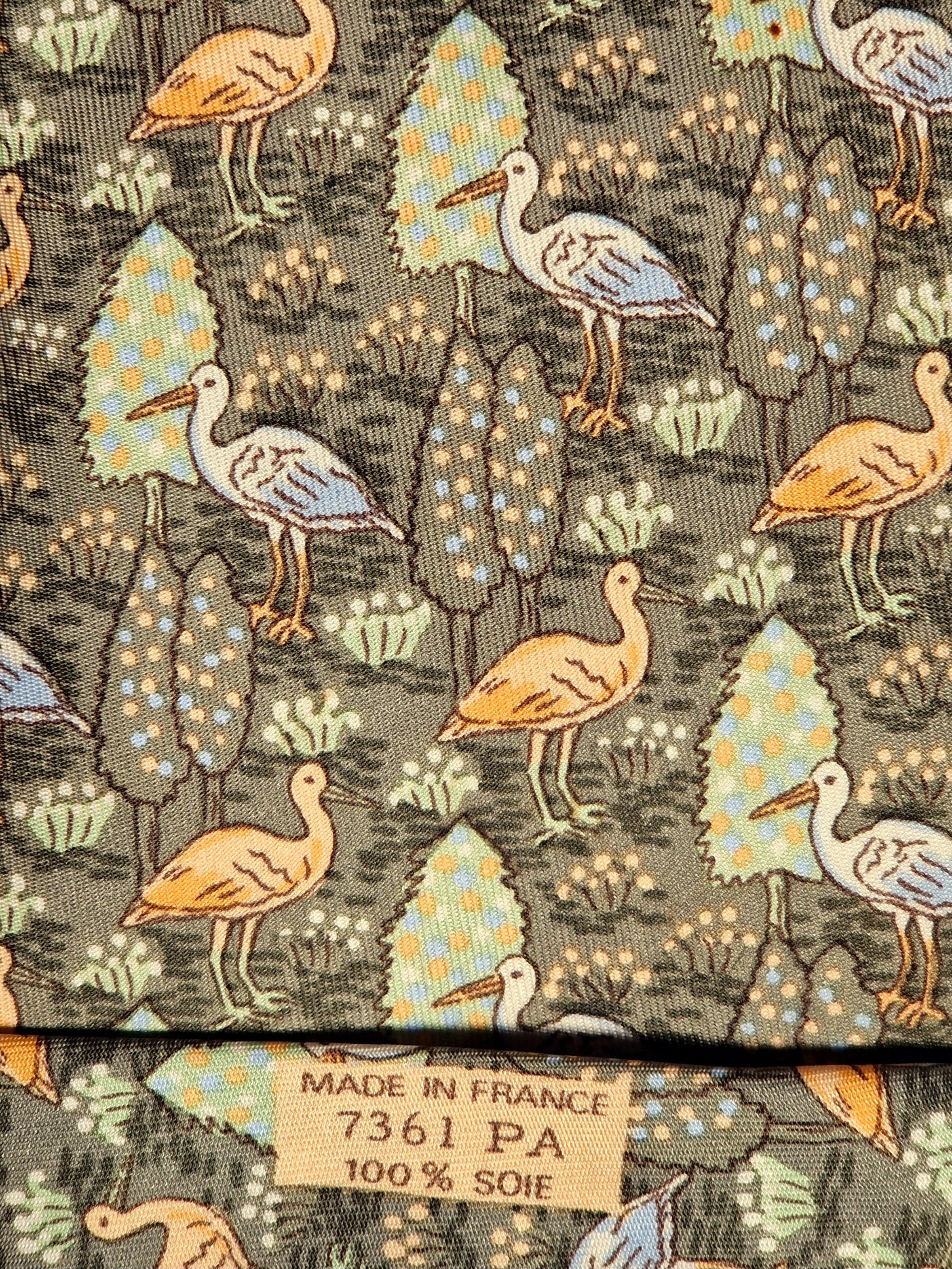 007361 Hermès silk tie green birds pattern 7361 PA