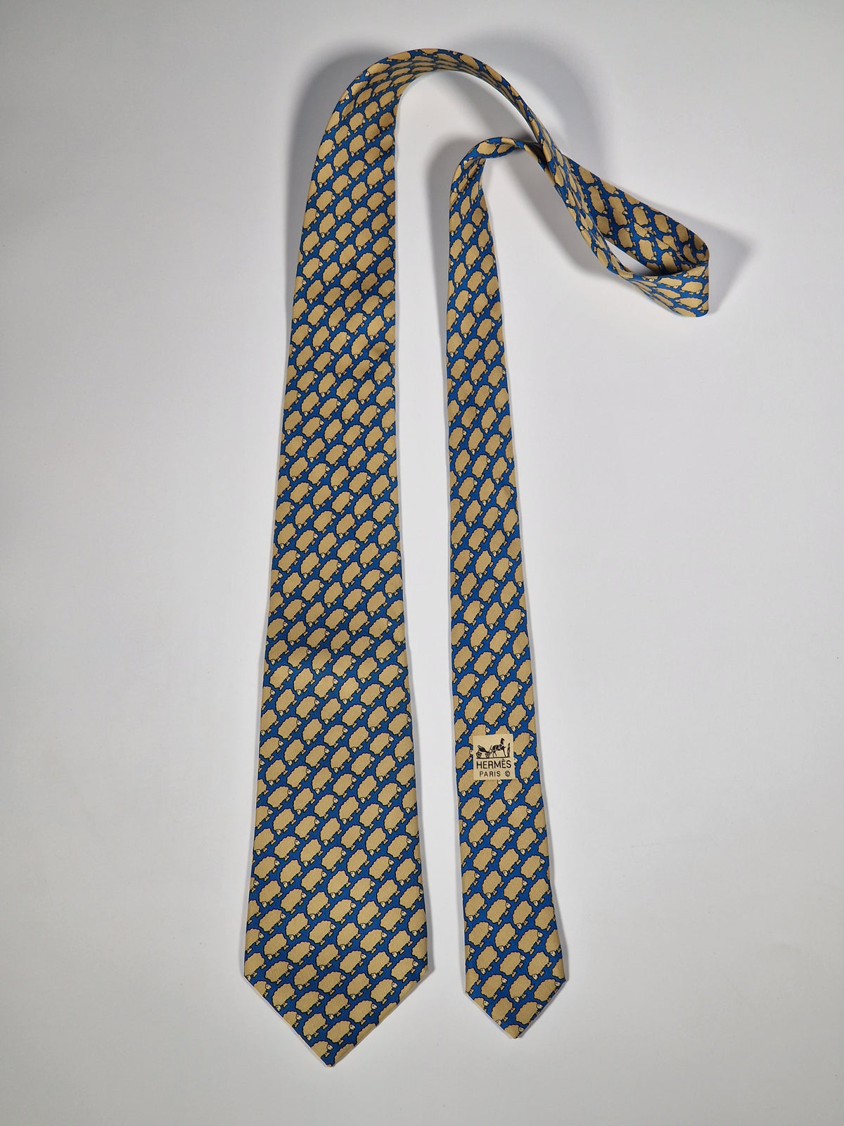 007367 Hermès tie blue Whimsical sheep 7367 PA