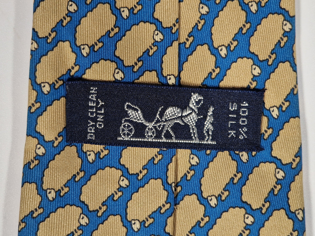 007367 Hermès tie blue Whimsical sheep 7367 PA