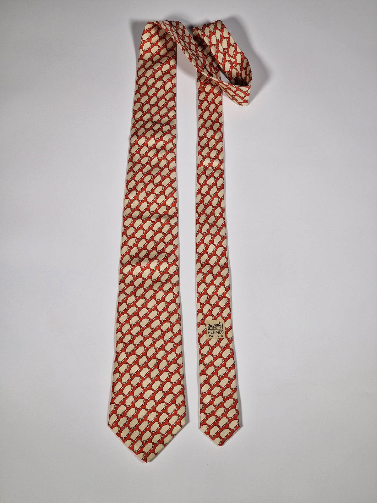 007367 Hermès tie red whimsical sheep 7367 PA