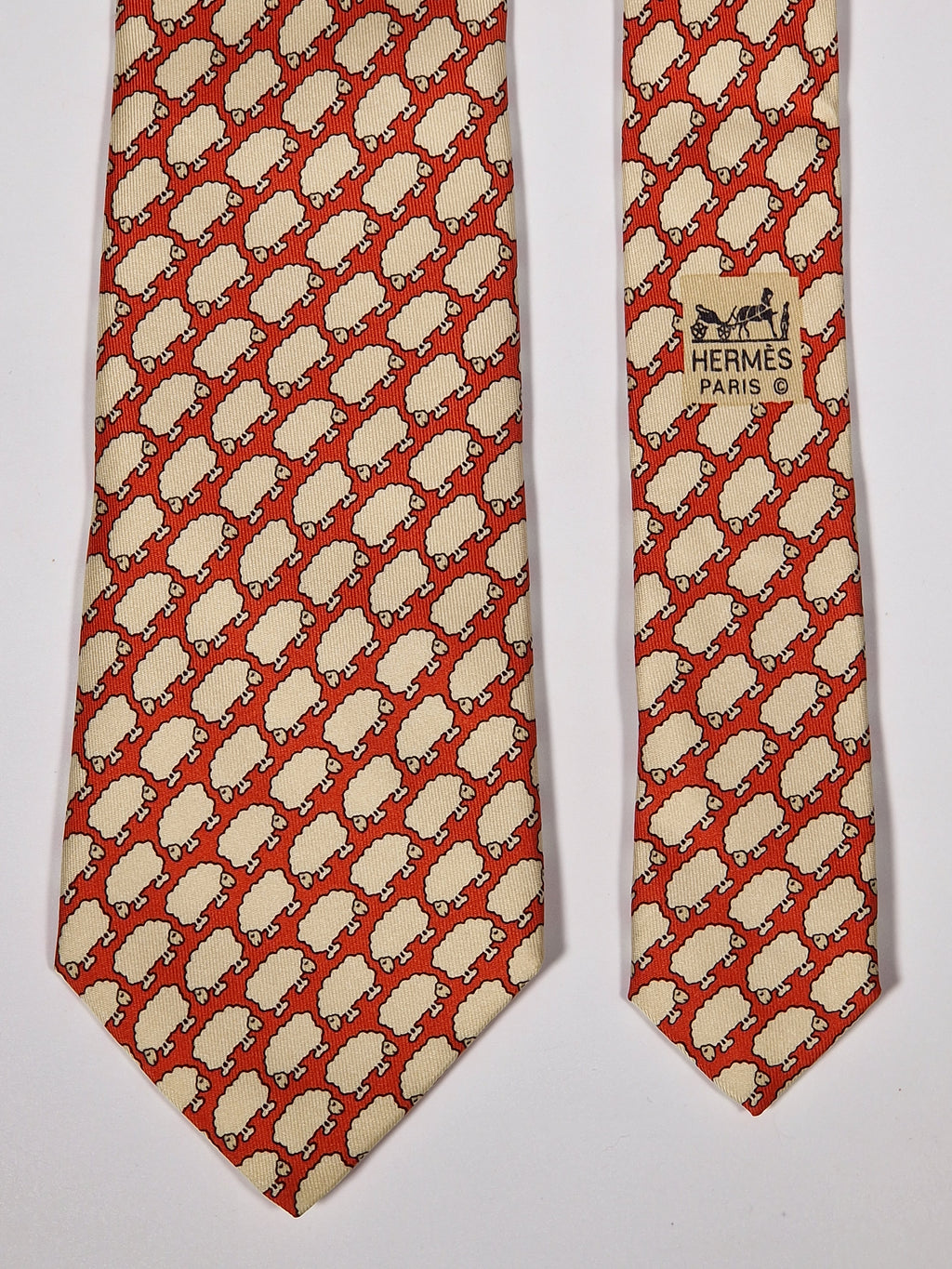 007367 Hermès tie red whimsical sheep 7367 PA