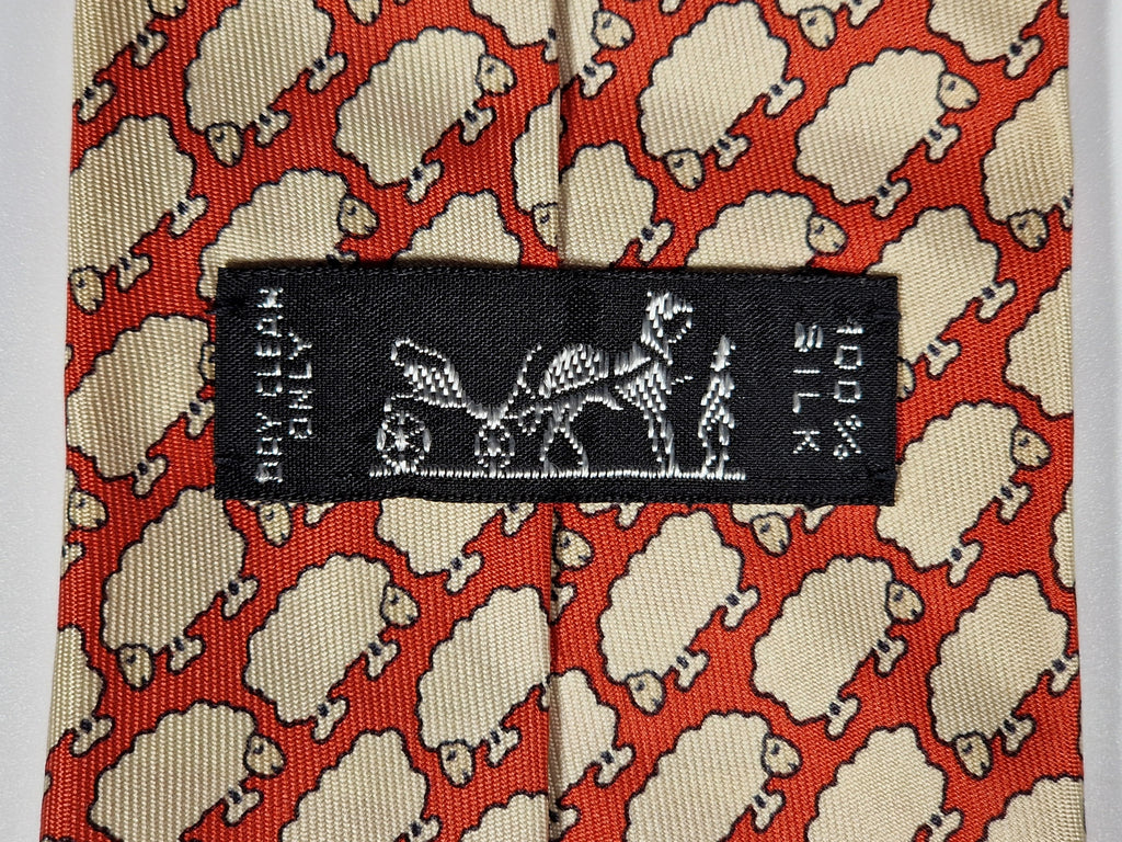 007367 Hermès tie red whimsical sheep 7367 PA