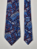 Hermès silk tie blue african tema Lion elephant 7374 PA