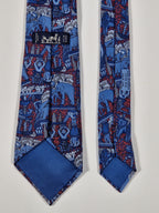 Hermès silk tie blue african tema Lion elephant 7374 PA