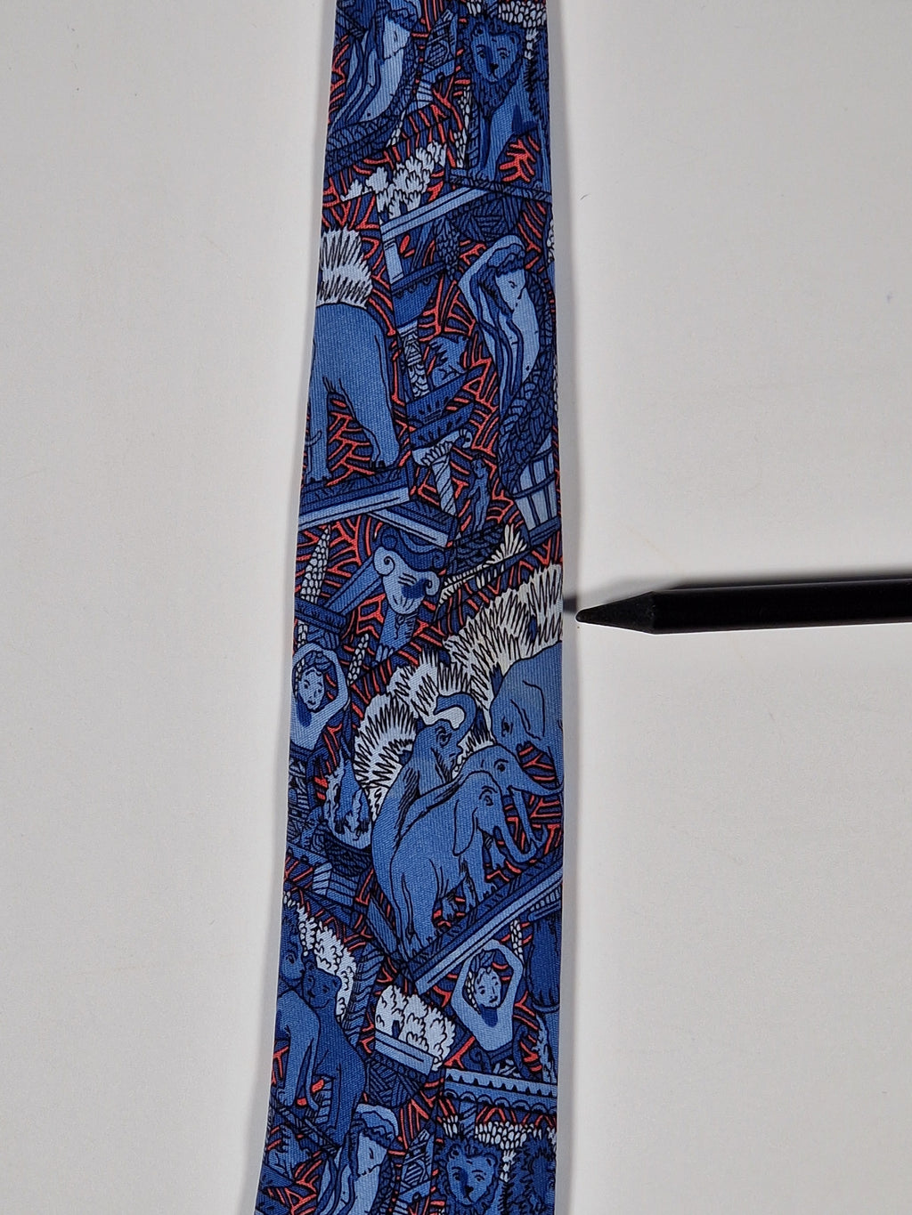 Hermès silk tie blue african tema Lion elephant 7374 PA