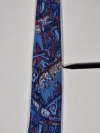 Hermès silk tie blue african tema Lion elephant 7374 PA