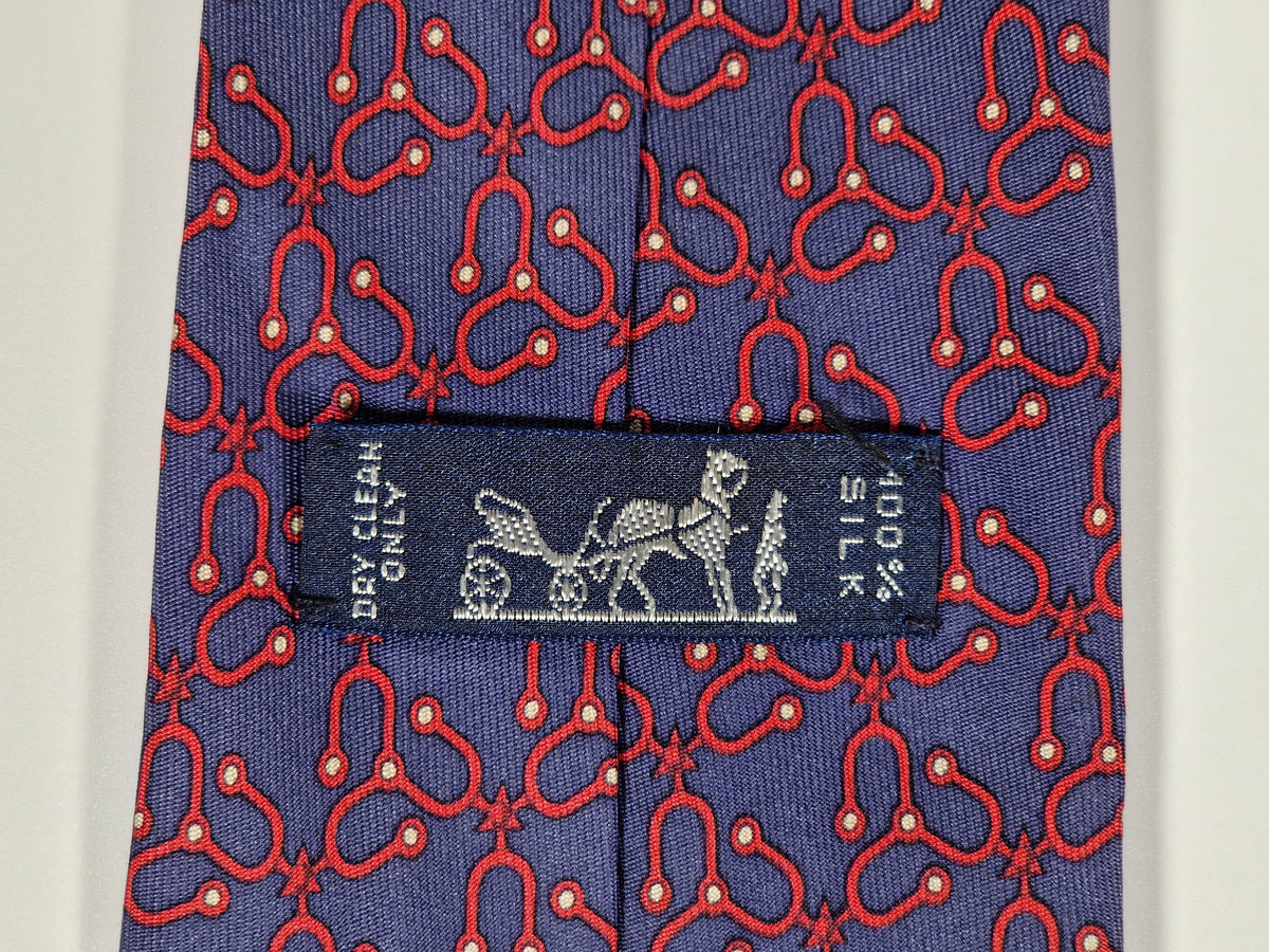 007382 Hermès tie blue equestrian pattern 7383 PA