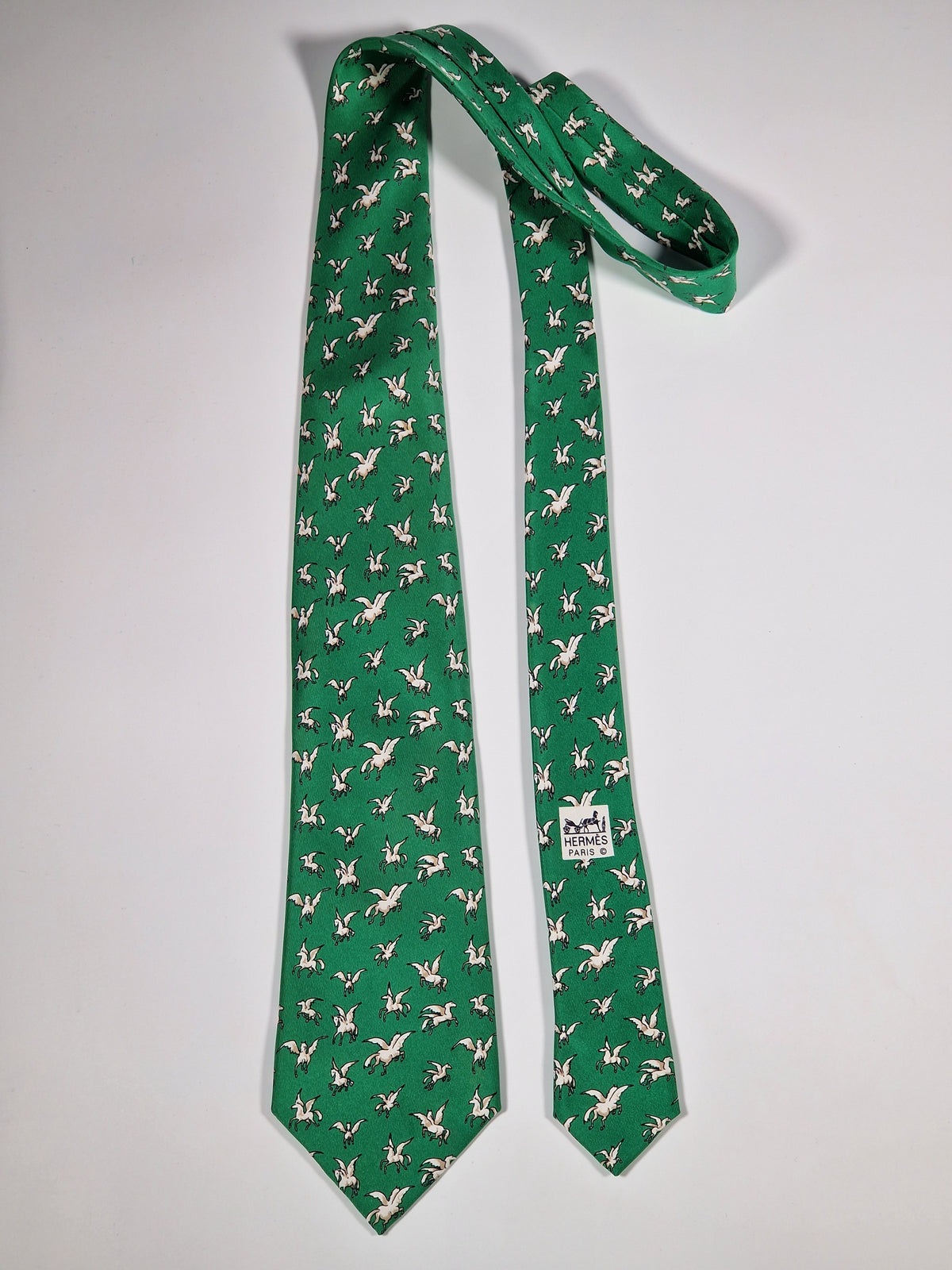 007387 Hermès tie green pegasus pattern 7387 PA