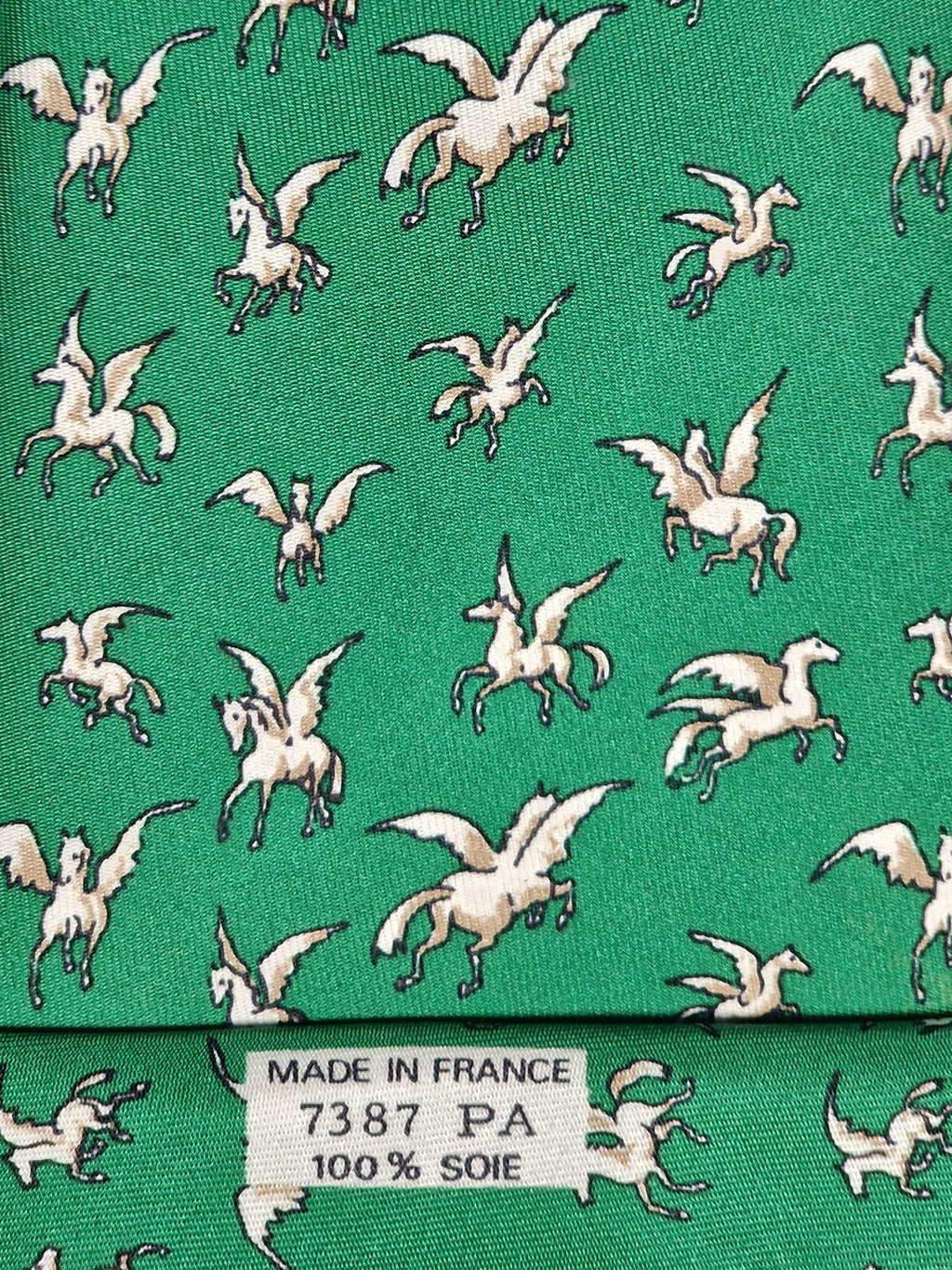 007387 Hermès tie green pegasus pattern 7387 PA