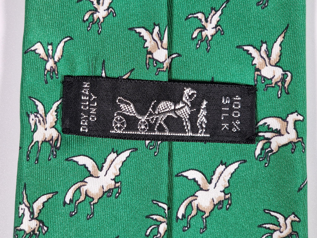 007387 Hermès tie green pegasus pattern 7387 PA