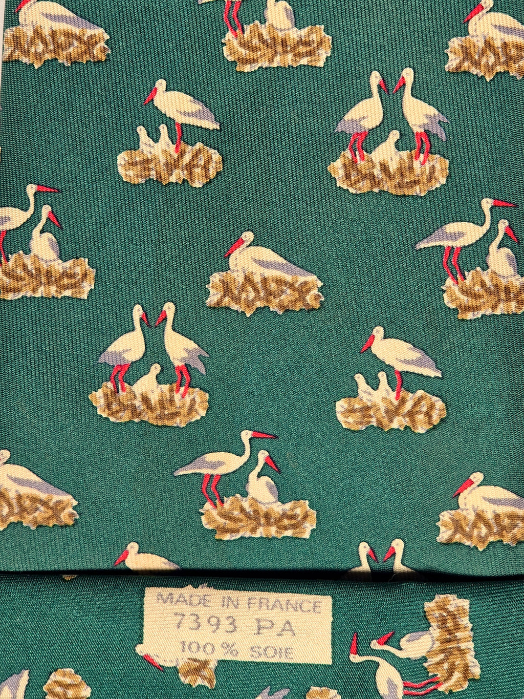 007393 Hermès tie green storks 7393 PA
