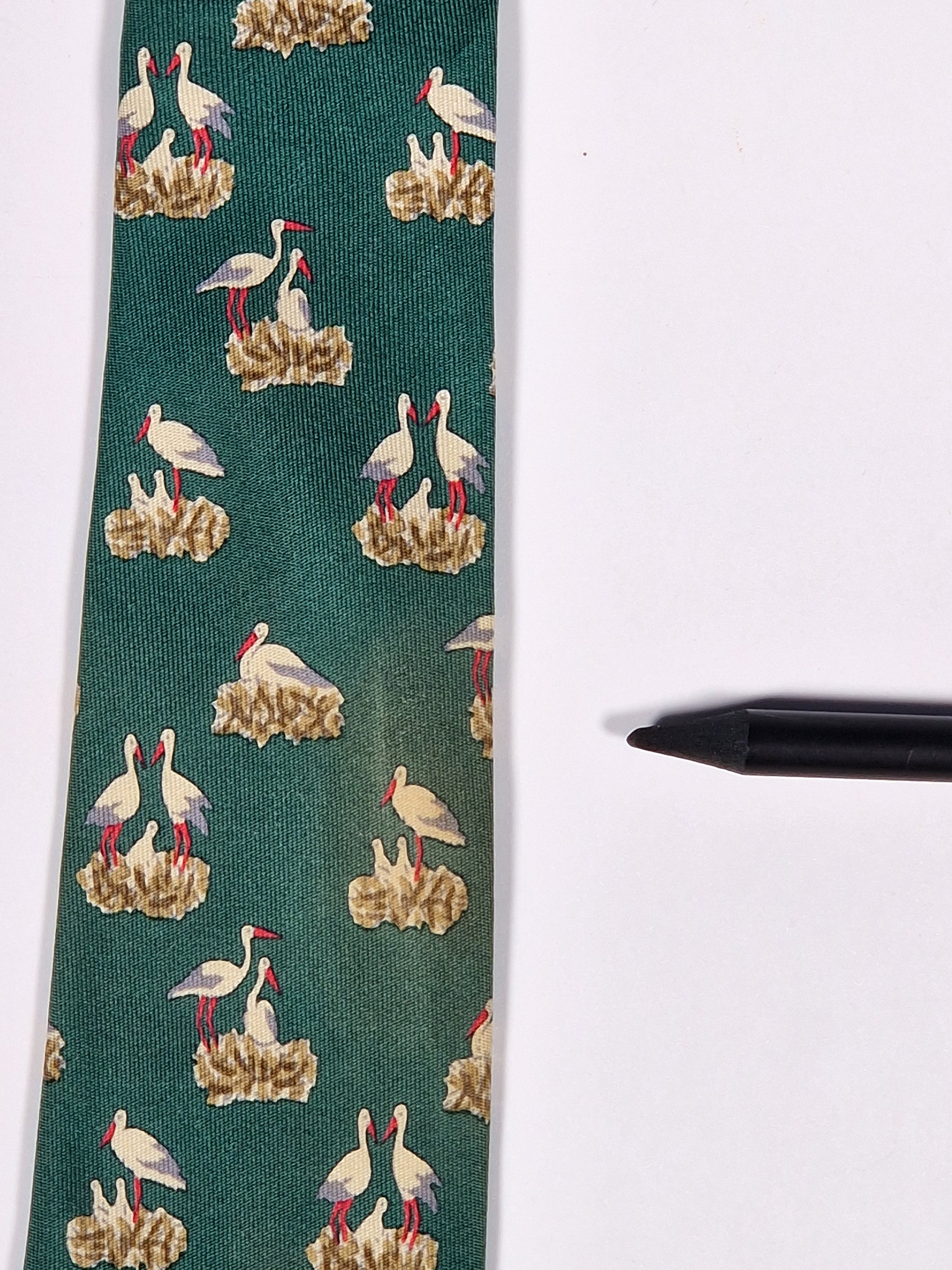007393 Hermès tie green storks 7393 PA