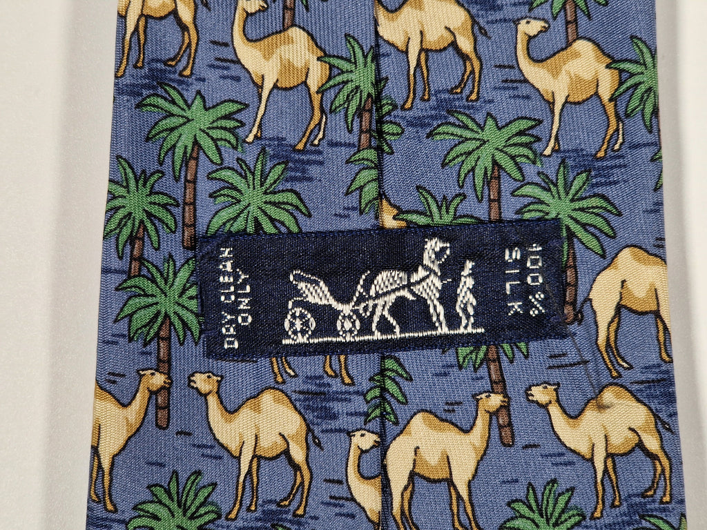 007418 Hermès tie blue dromedary pattern 7418 HA