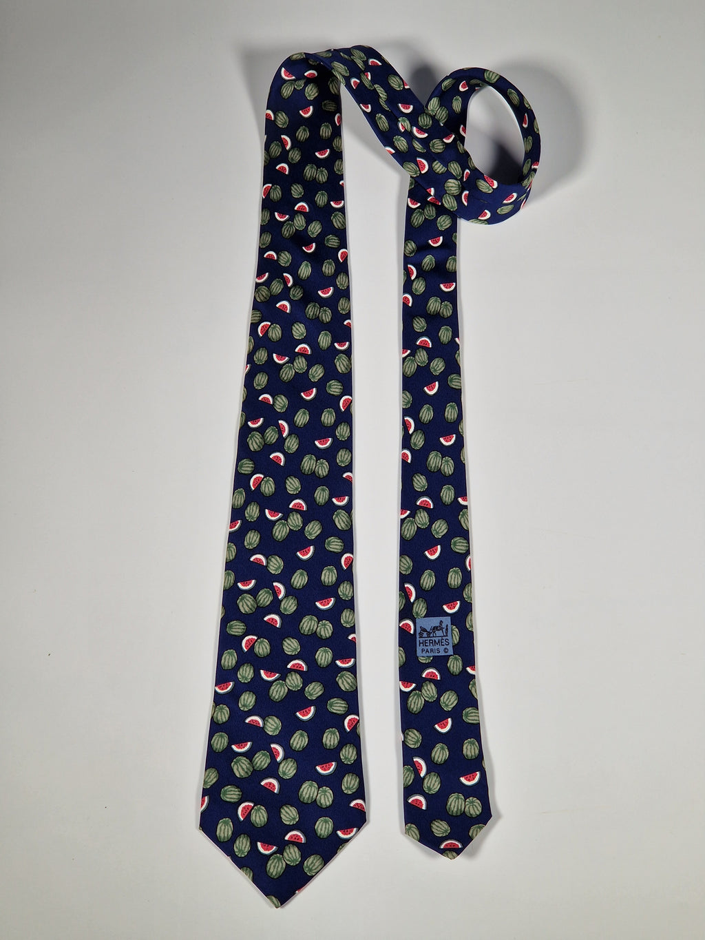 Hermès silk tie blue watermelon pattern 7435 HA