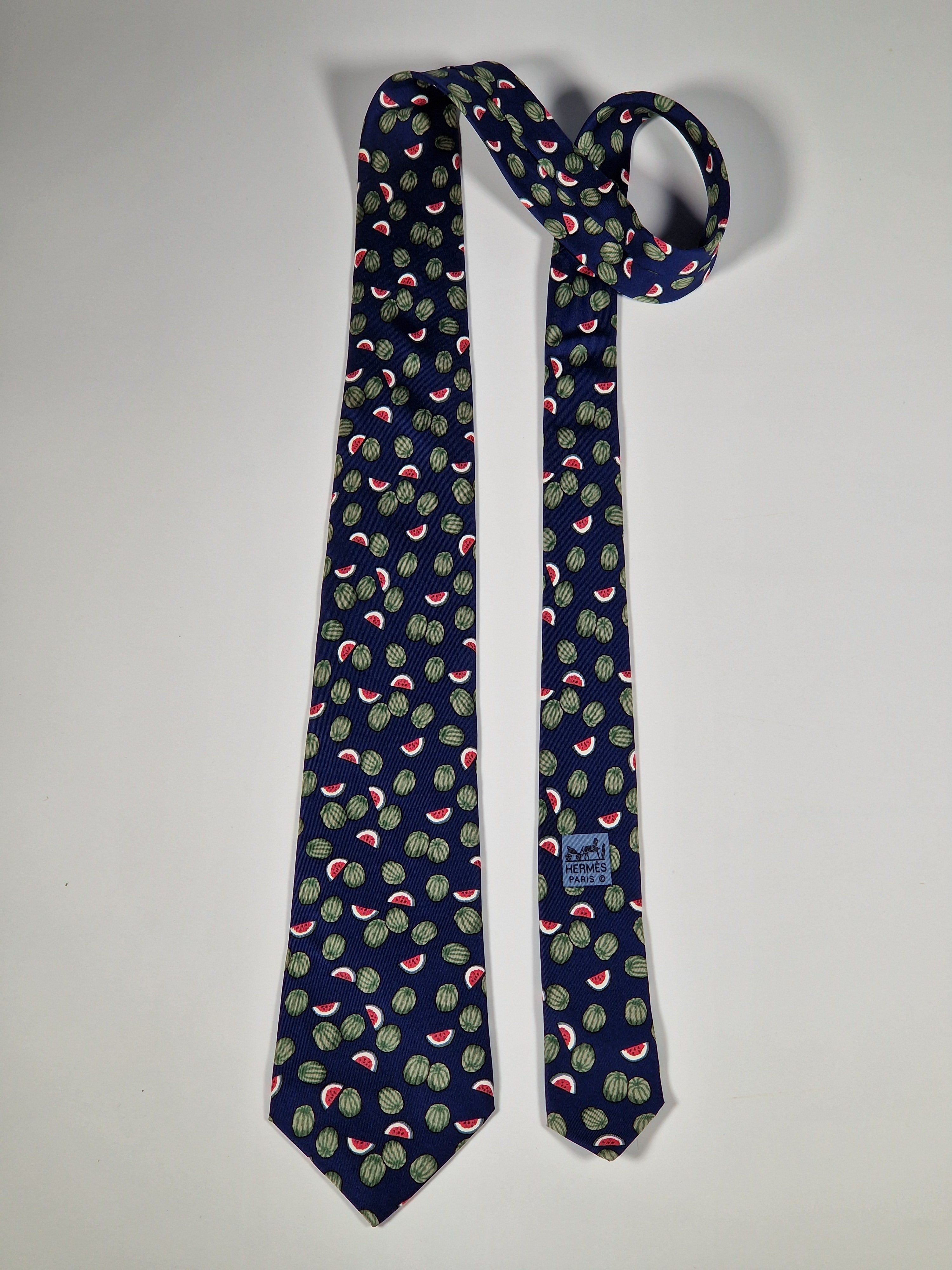 Hermès silk tie blue watermelon pattern 7435 HA