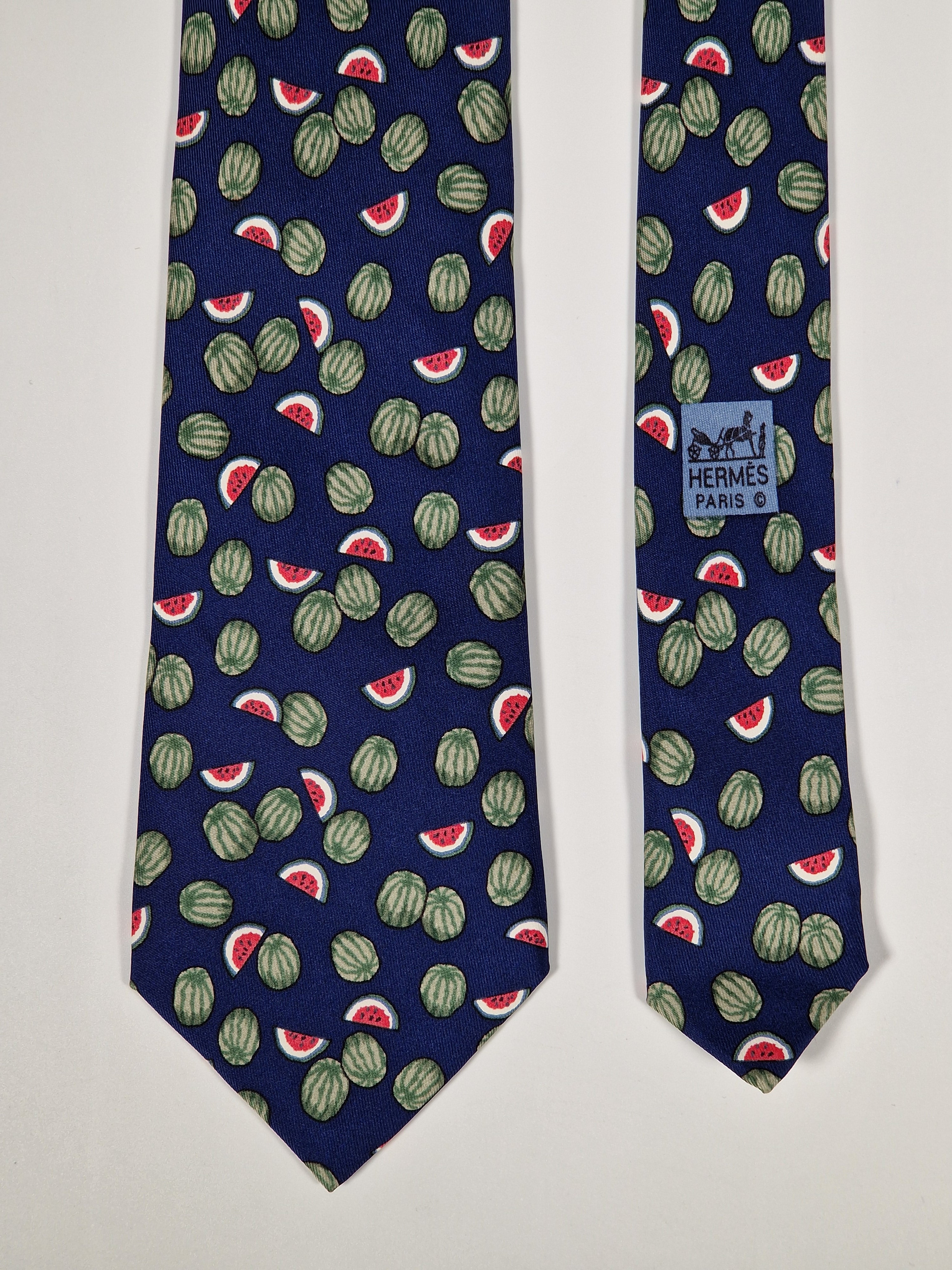 Hermès silk tie blue watermelon pattern 7435 HA