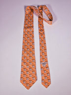 Hermès silk tie apricot hippo whimsical tie 7439 HA