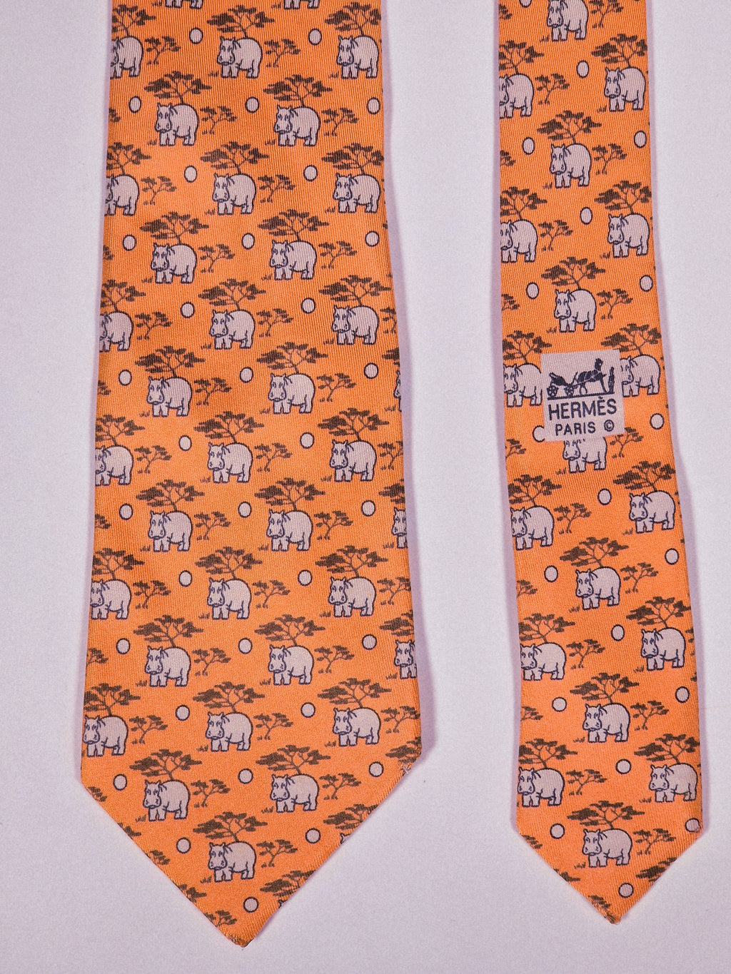 Hermès silk tie apricot hippo whimsical tie 7439 HA
