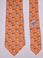 Hermès silk tie apricot hippo whimsical tie 7439 HA