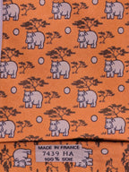 Hermès silk tie apricot hippo whimsical tie 7439 HA
