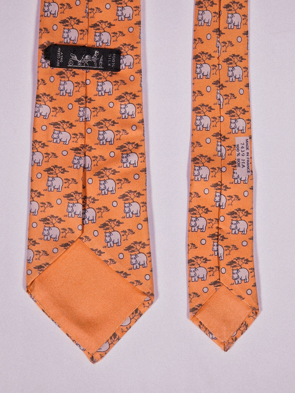 Hermès silk tie apricot hippo whimsical tie 7439 HA