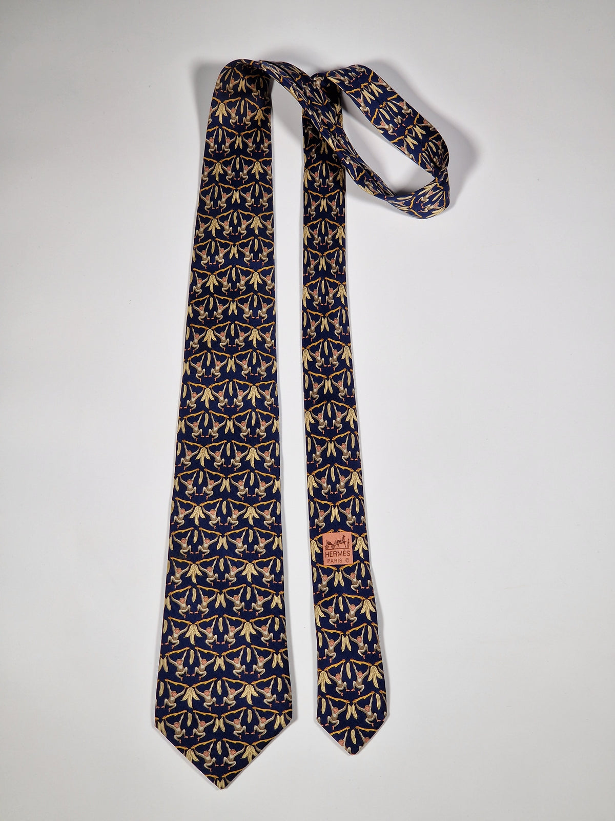 007448 Hermès tie blue whimsical monkeys 7448 HA
