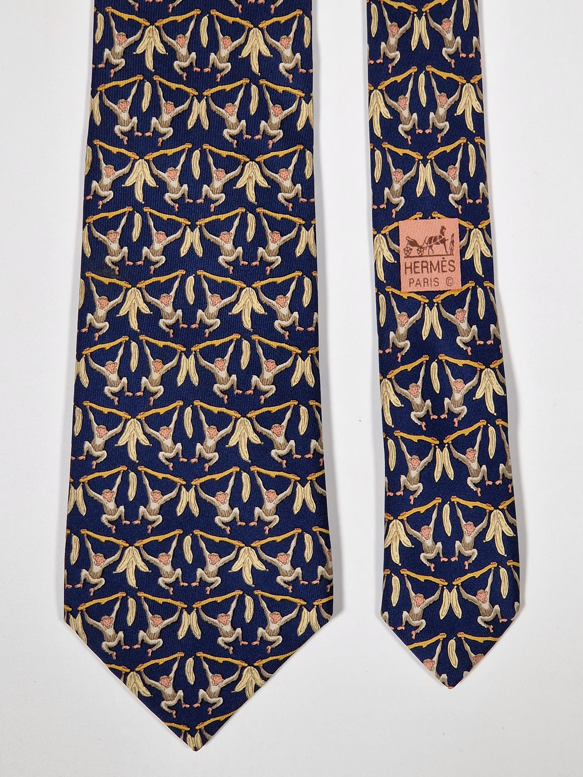 007448 Hermès tie blue whimsical monkeys 7448 HA