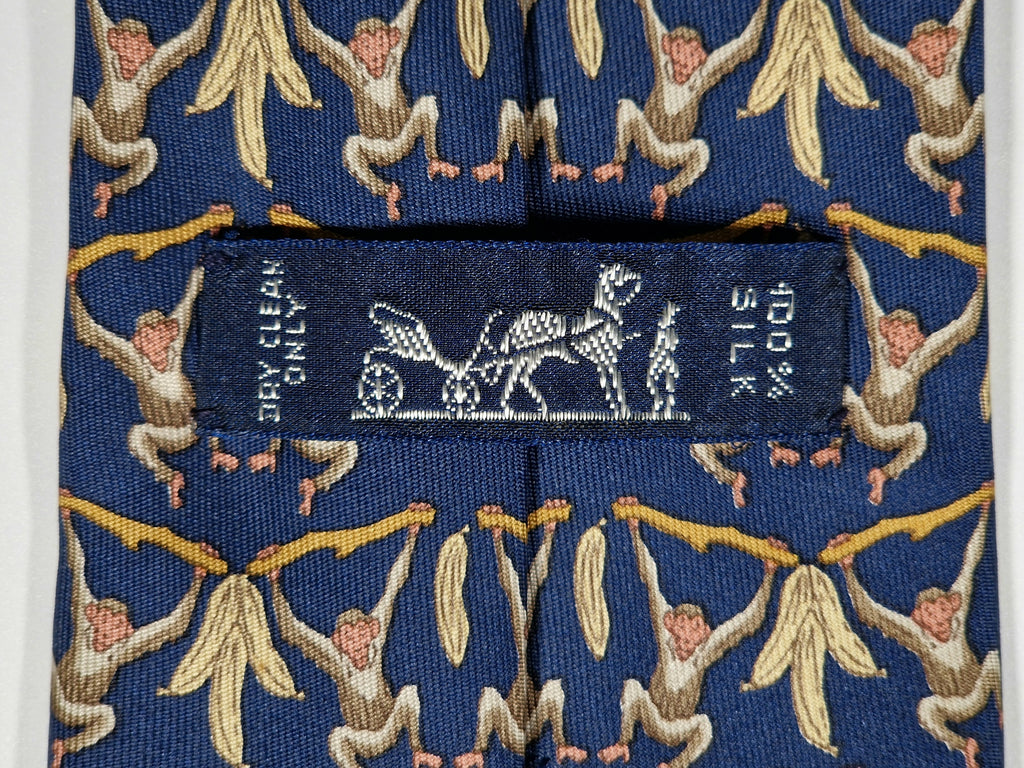 007448 Hermès tie blue whimsical monkeys 7448 HA