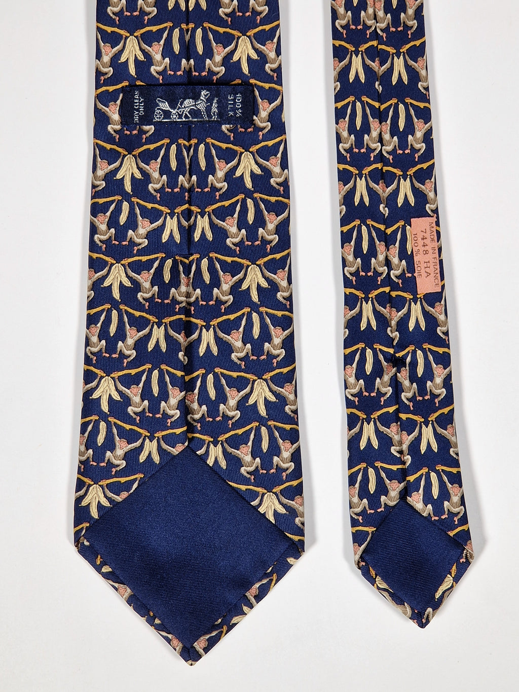 007448 Hermès tie blue whimsical monkeys 7448 HA