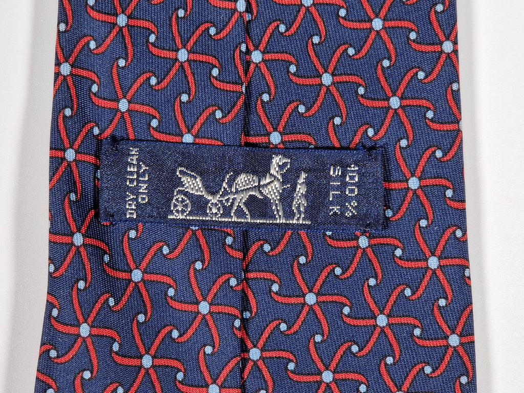 Hermès silk tie blue geometric pattern 7452 HA