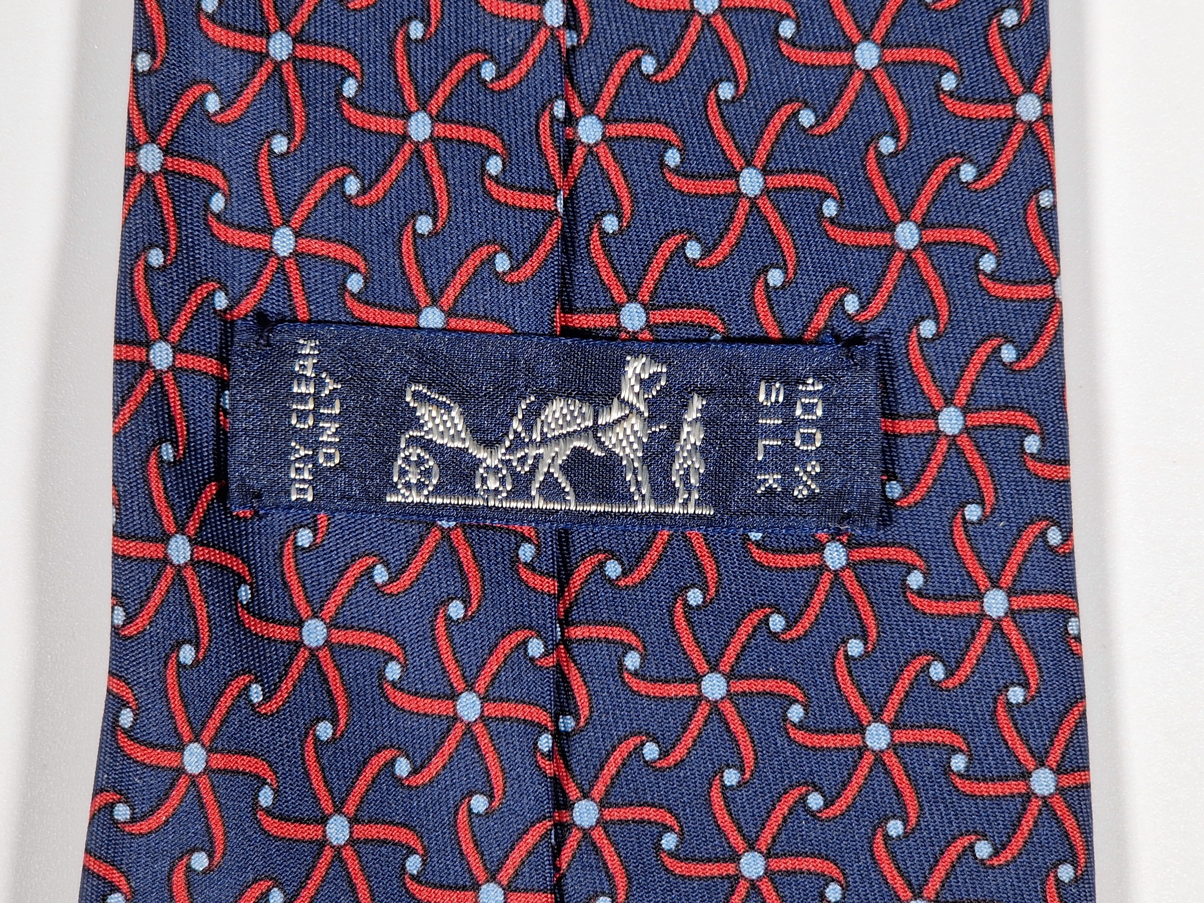 Hermès silk tie blue geometric pattern 7452 HA