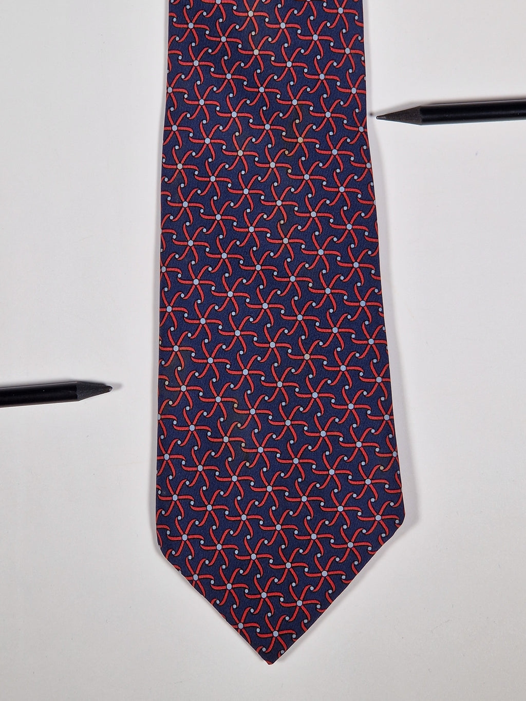 Hermès silk tie blue geometric pattern 7452 HA