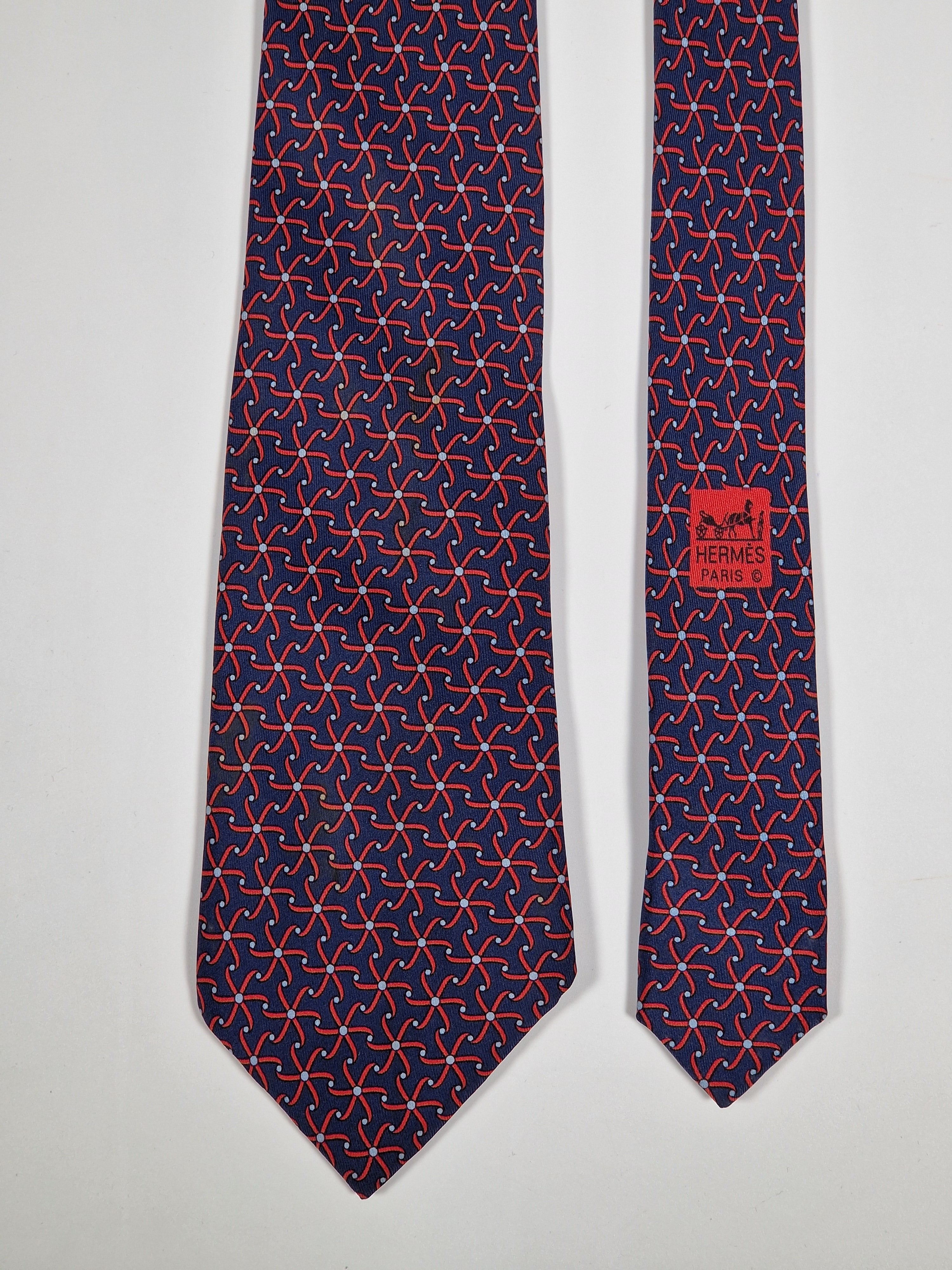 Hermès silk tie blue geometric pattern 7452 HA