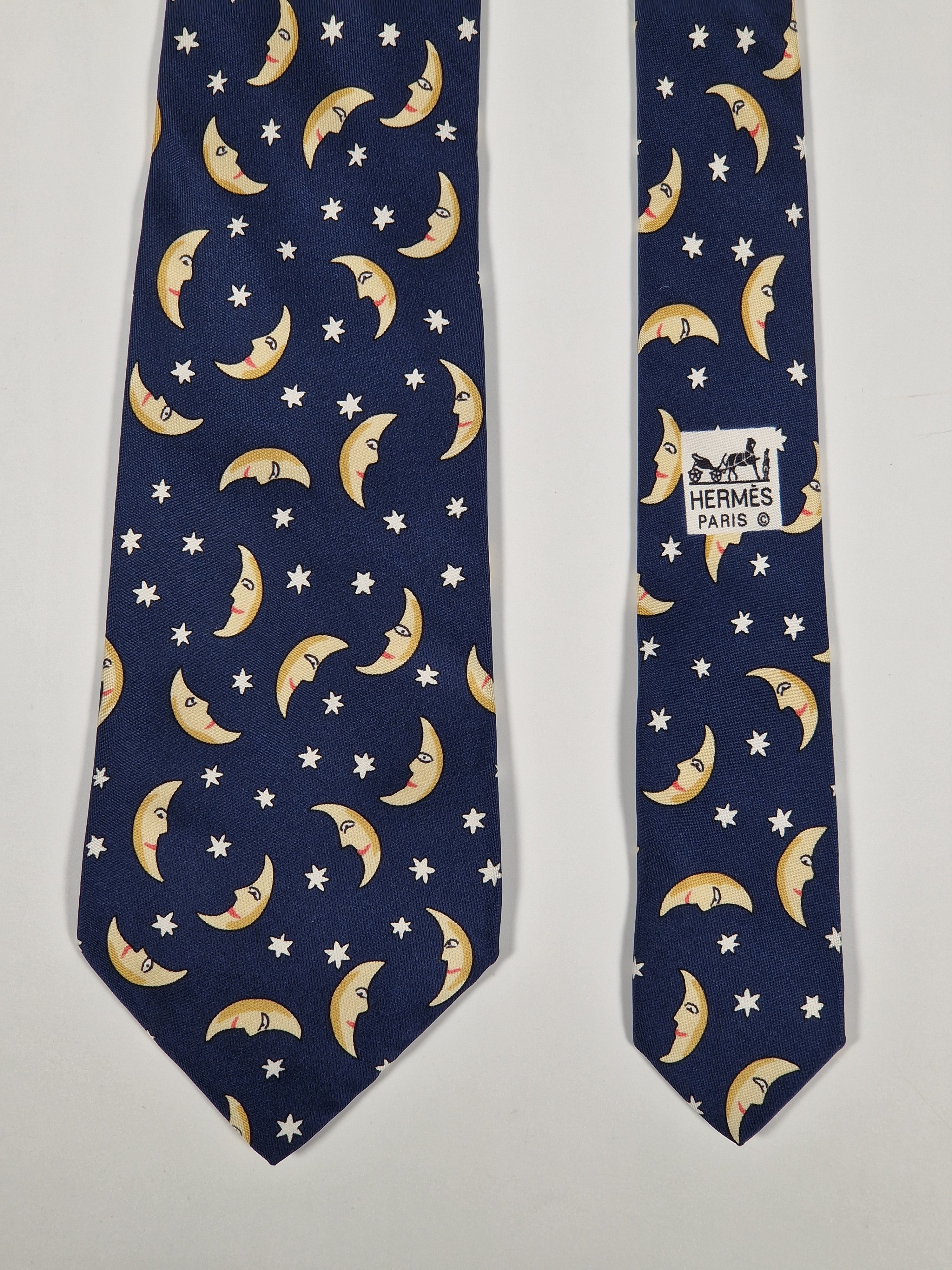 Hermès silk tie blue stars and moon 7462 HA