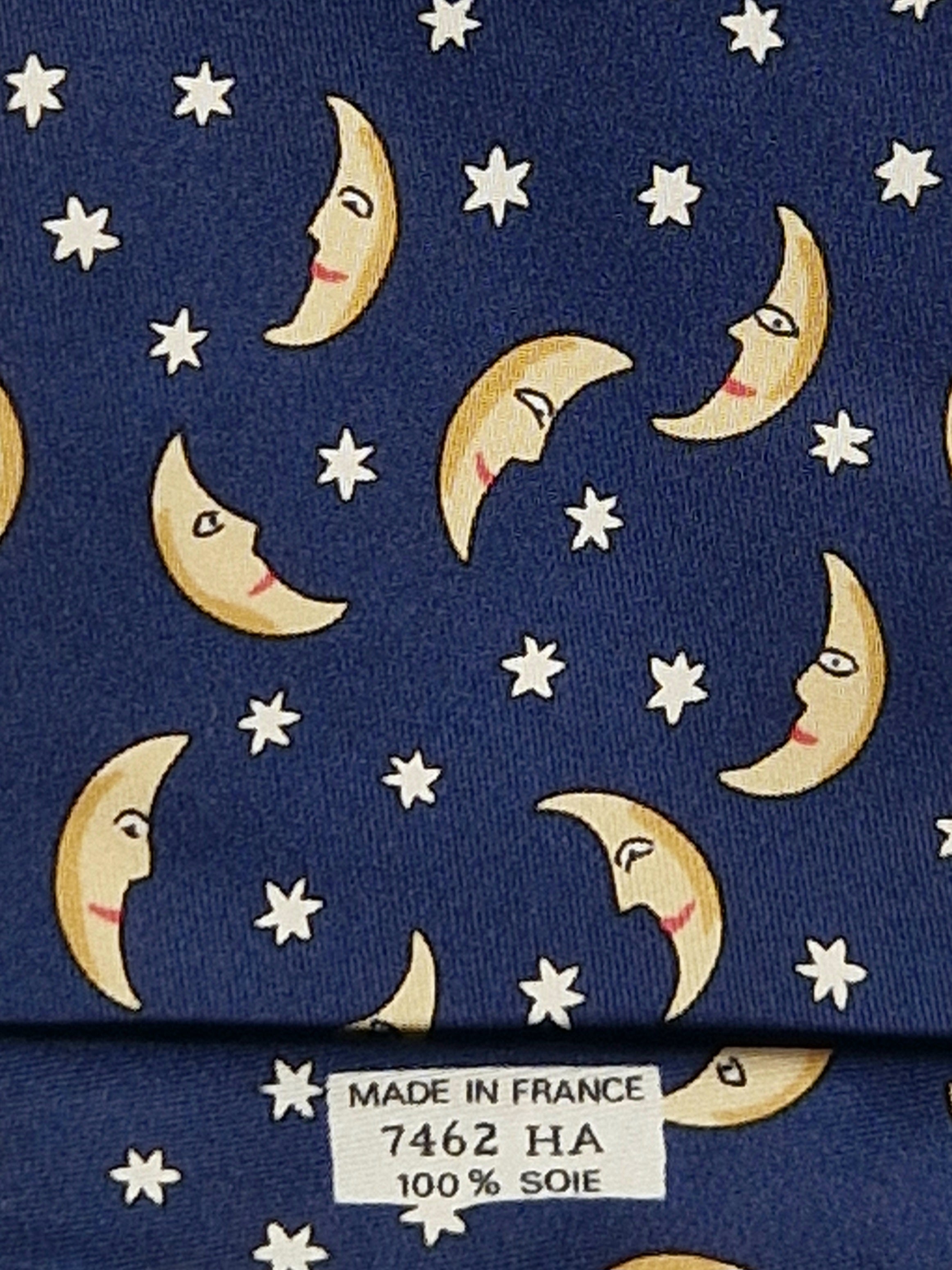 Hermès silk tie blue stars and moon 7462 HA