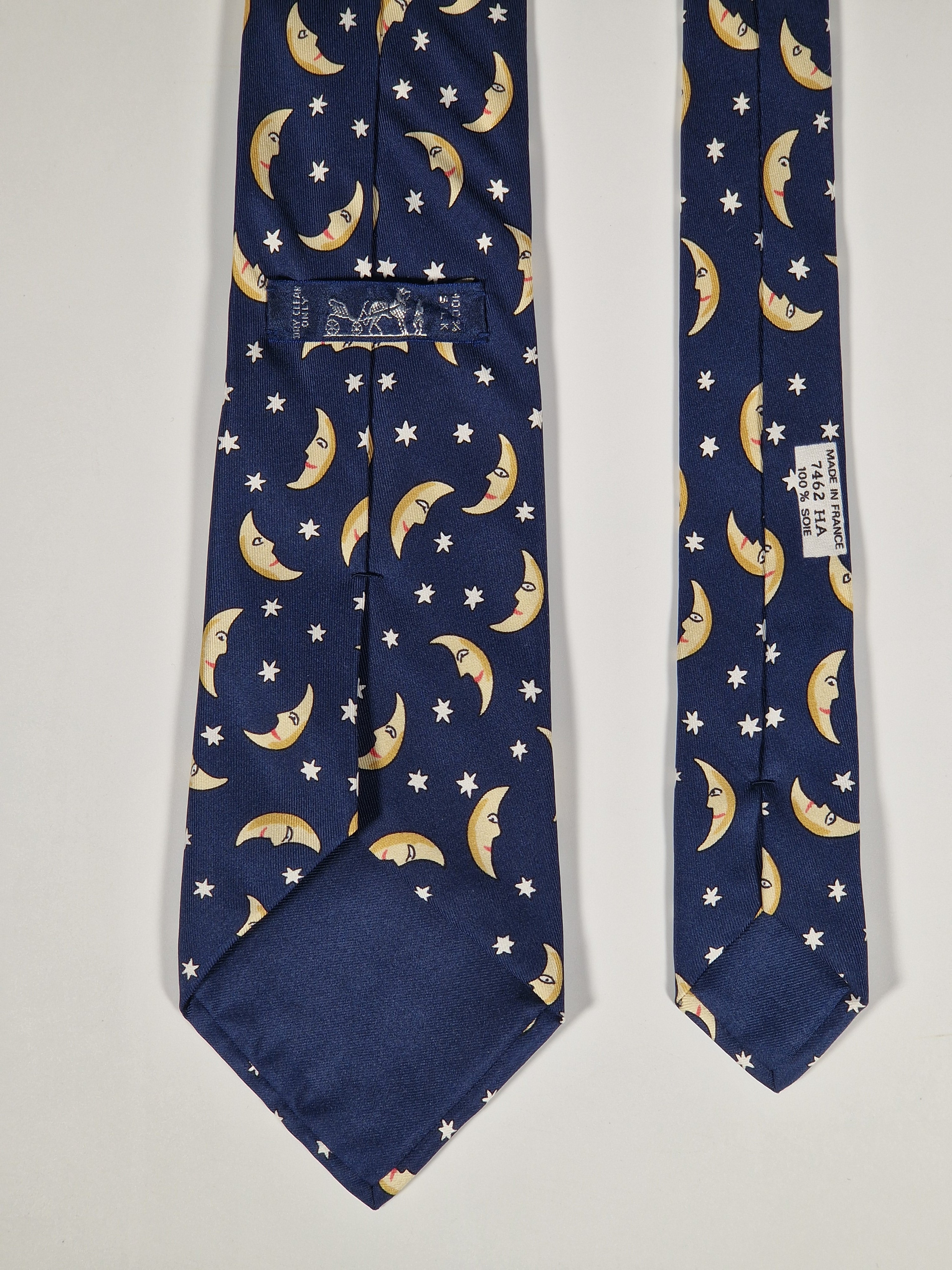 Hermès silk tie blue stars and moon 7462 HA