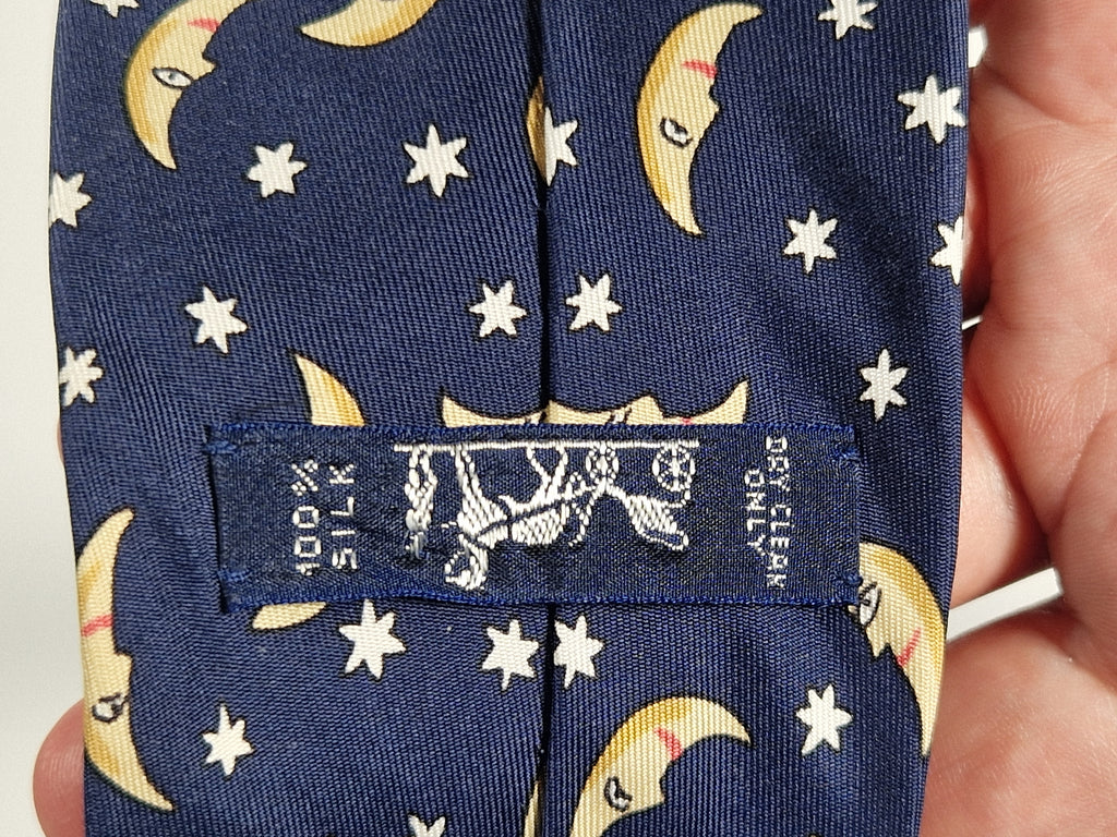 Hermès silk tie blue stars and moon 7462 HA
